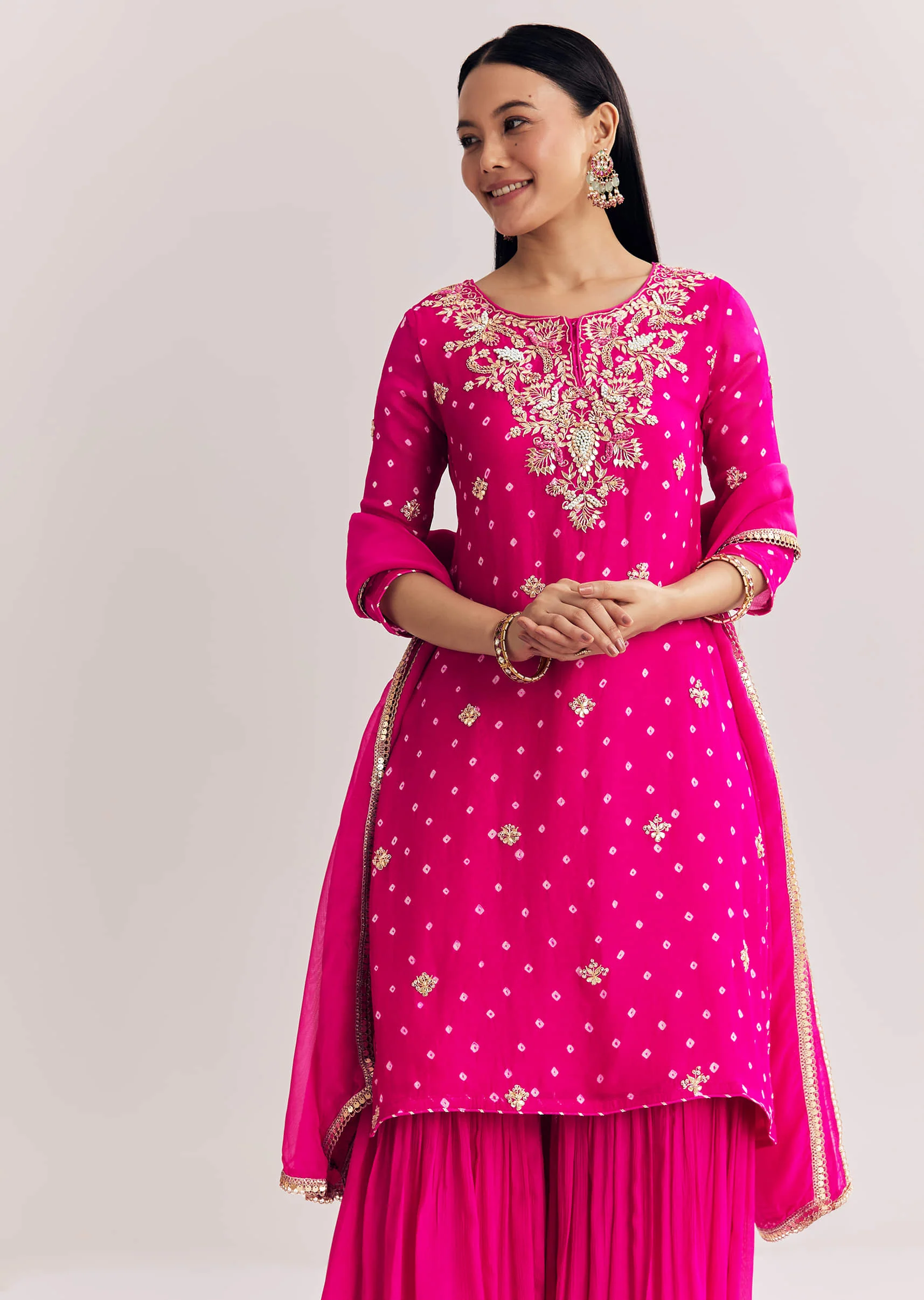 Pink Dola Silk Sharara Suit With Embroidered Print - Image 7