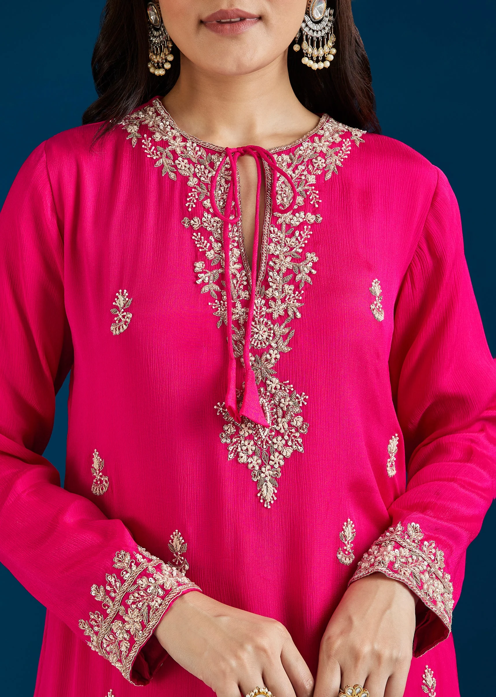 Pink Embellished Drape Skirt Indo Western Set - Image 2