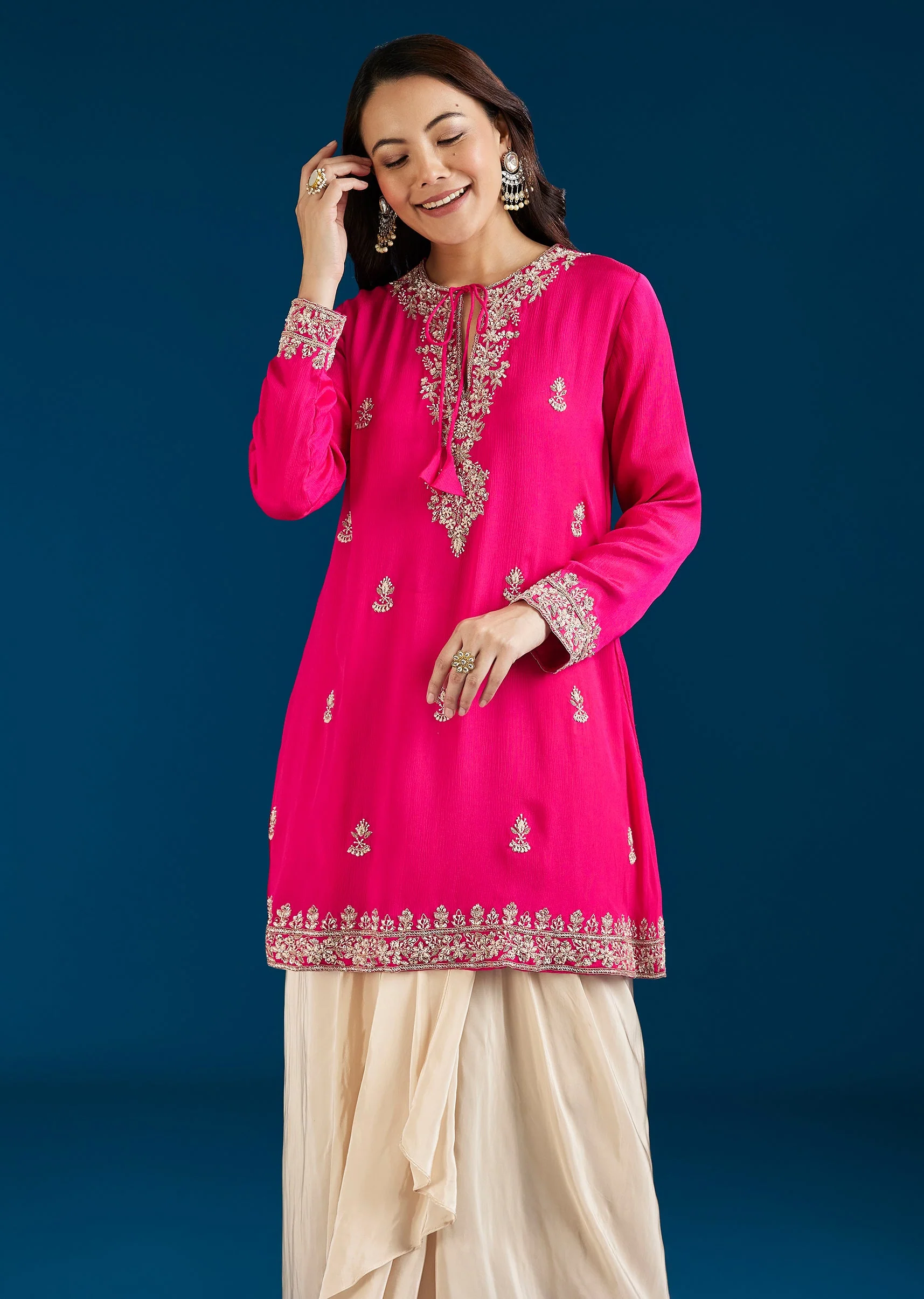 Pink Embellished Drape Skirt Indo Western Set - Image 3