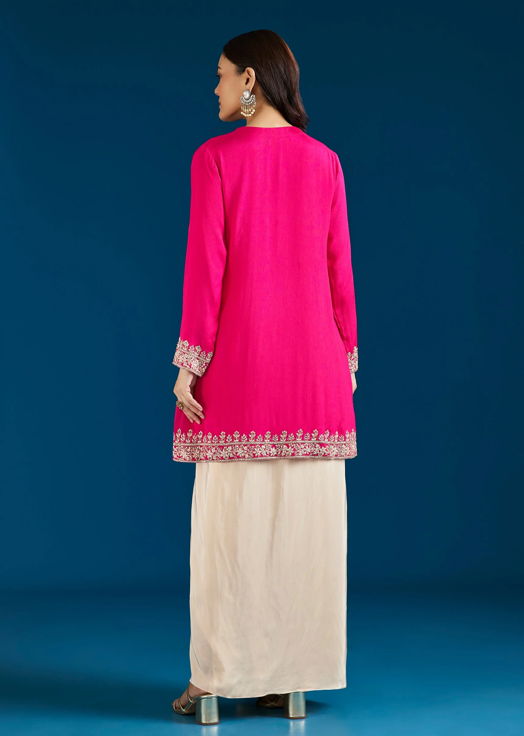 Pink Embellished Drape Skirt Indo Western Set - Image 5