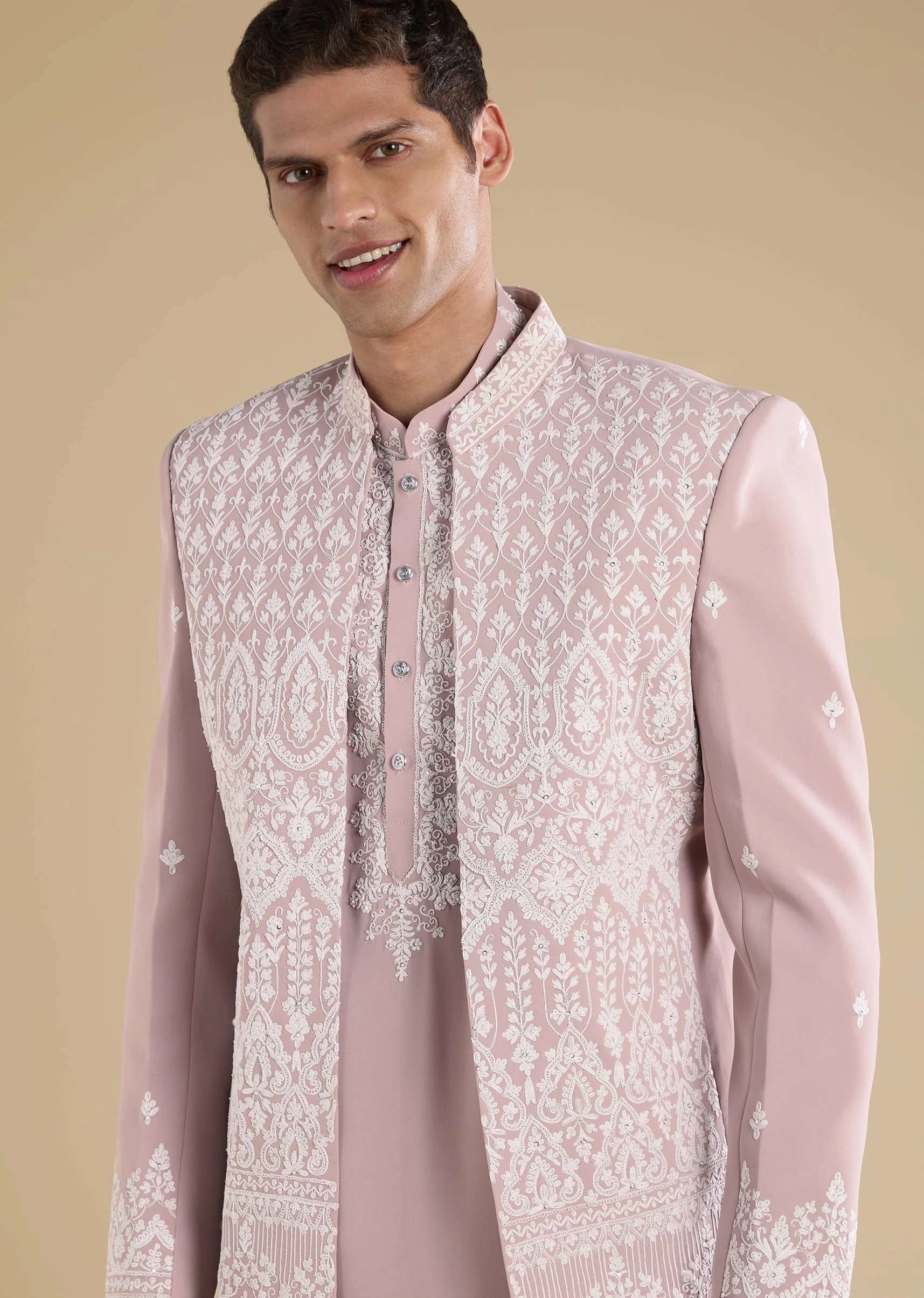 Pink Embellished Jodhpuri Set With Kurta And Pants - Image 2