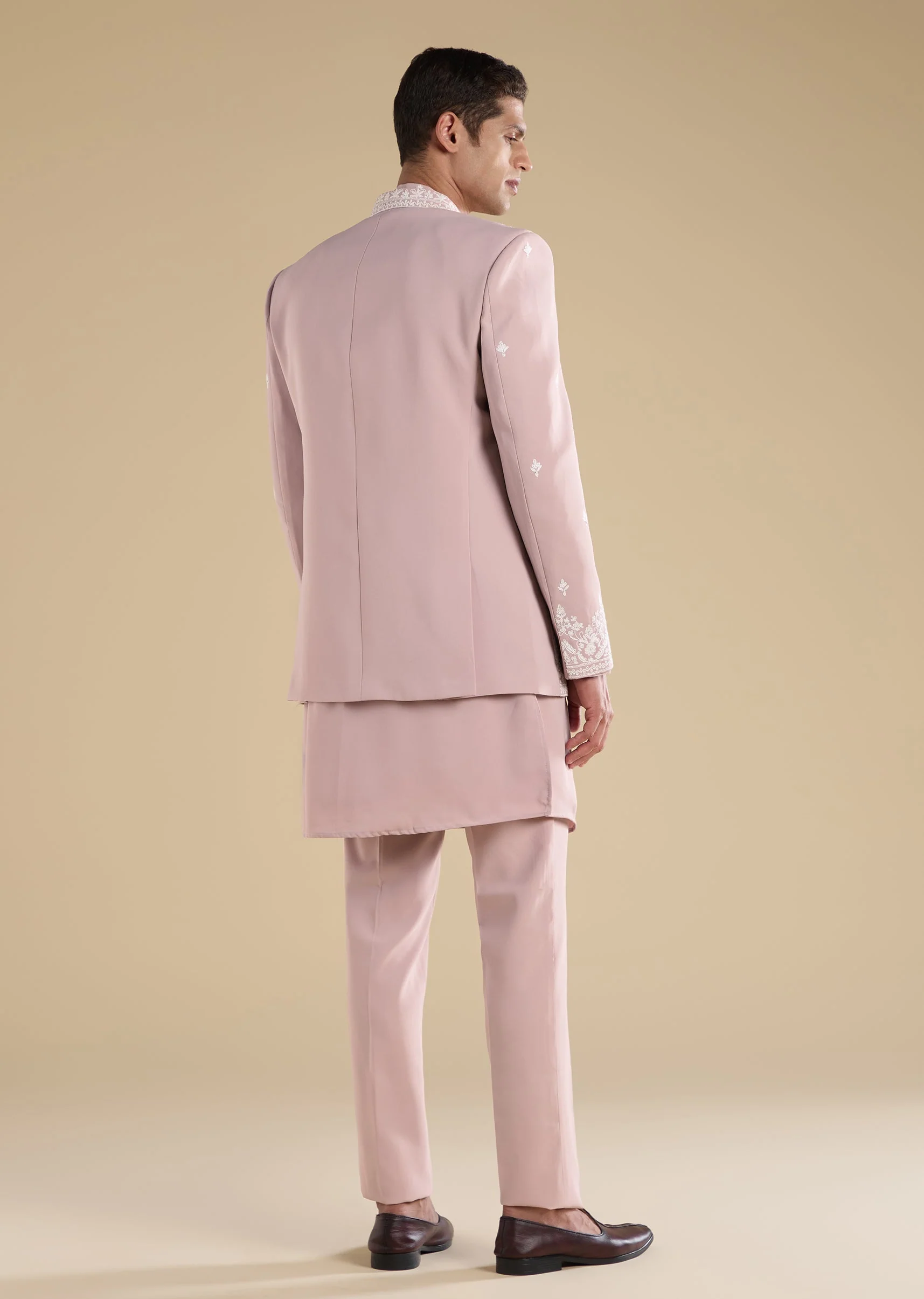 Pink Embellished Jodhpuri Set With Kurta And Pants - Image 5
