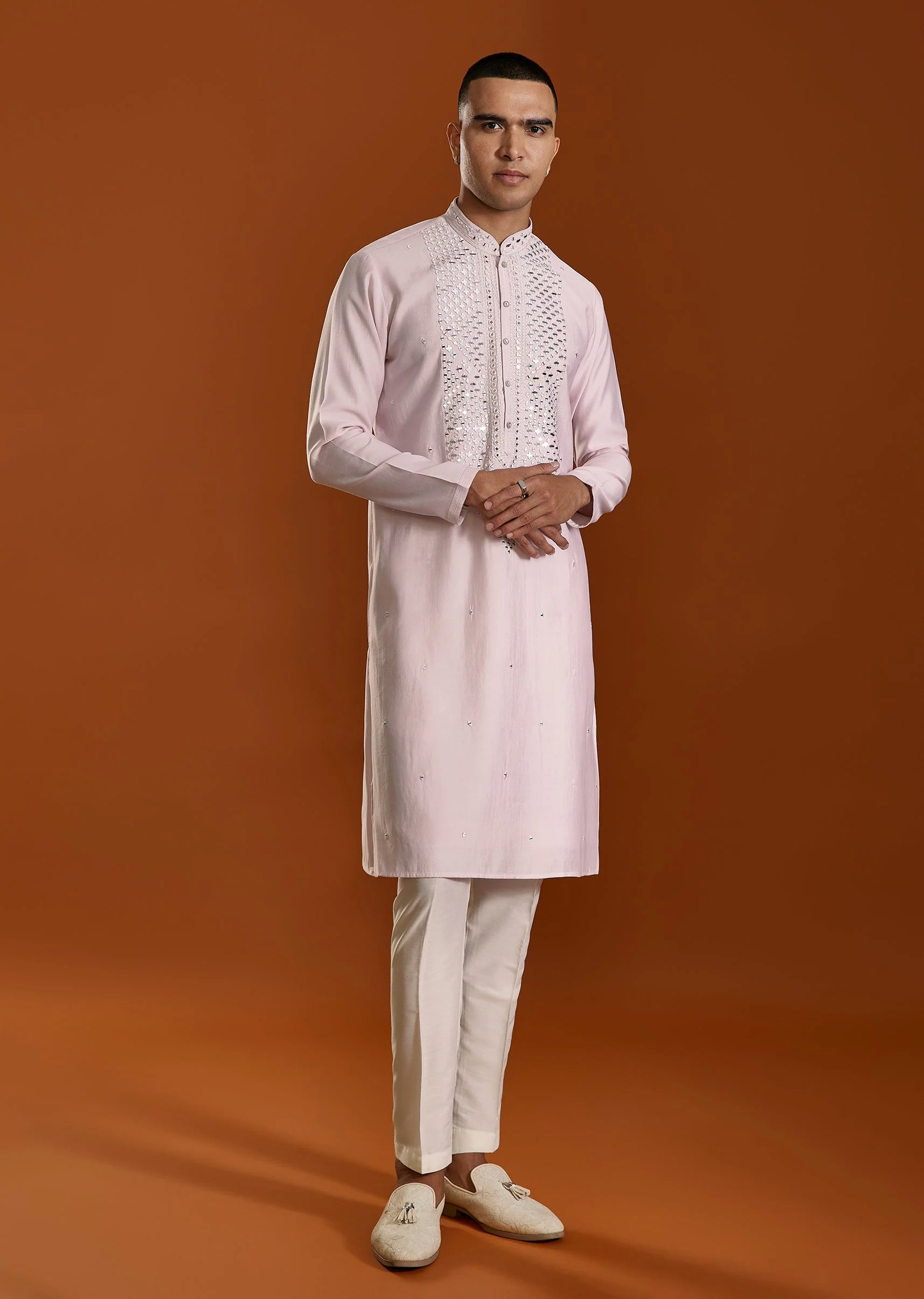 Pink Embellished Viscose Kurta Set