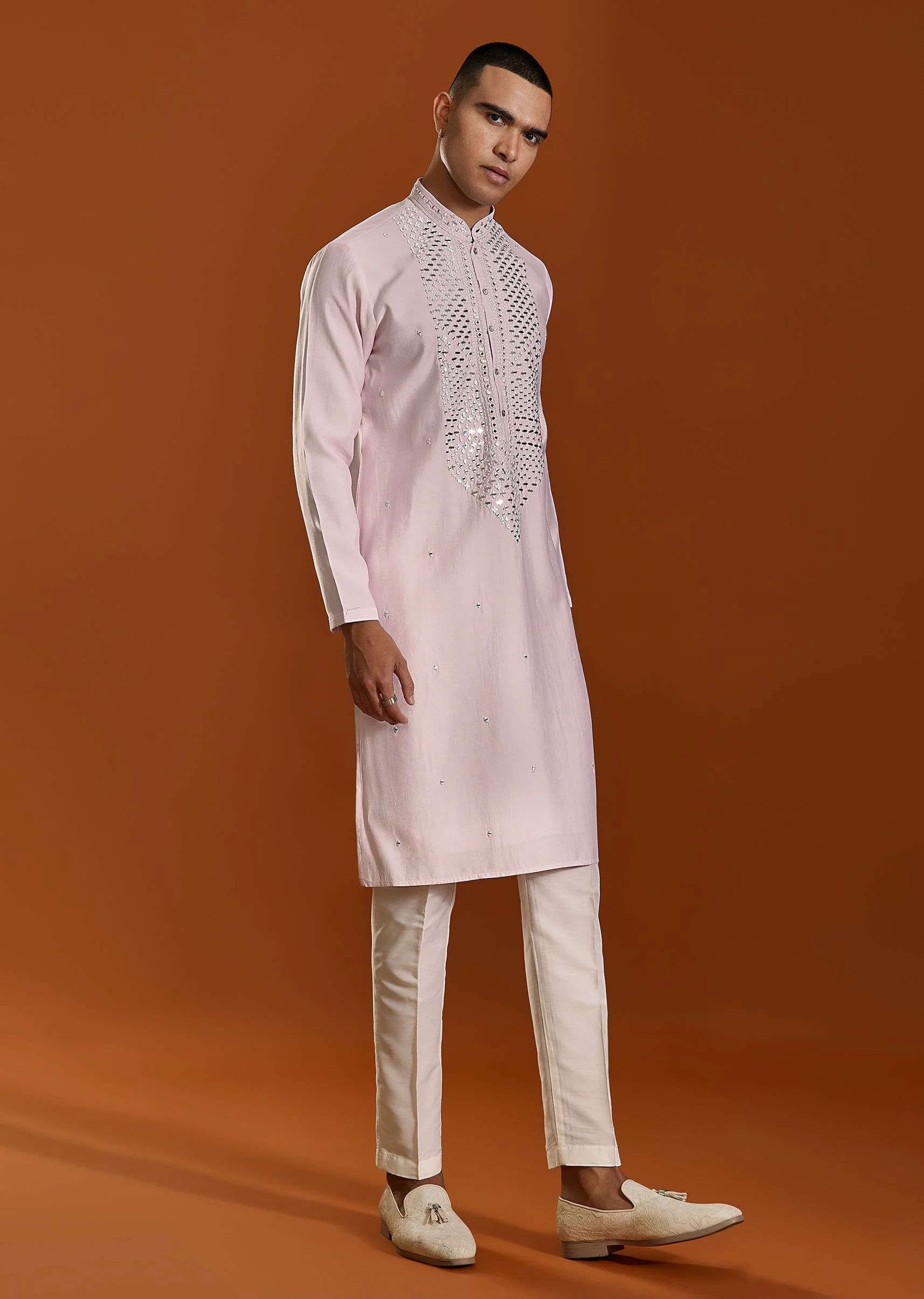 Pink Embellished Viscose Kurta Set - Image 3