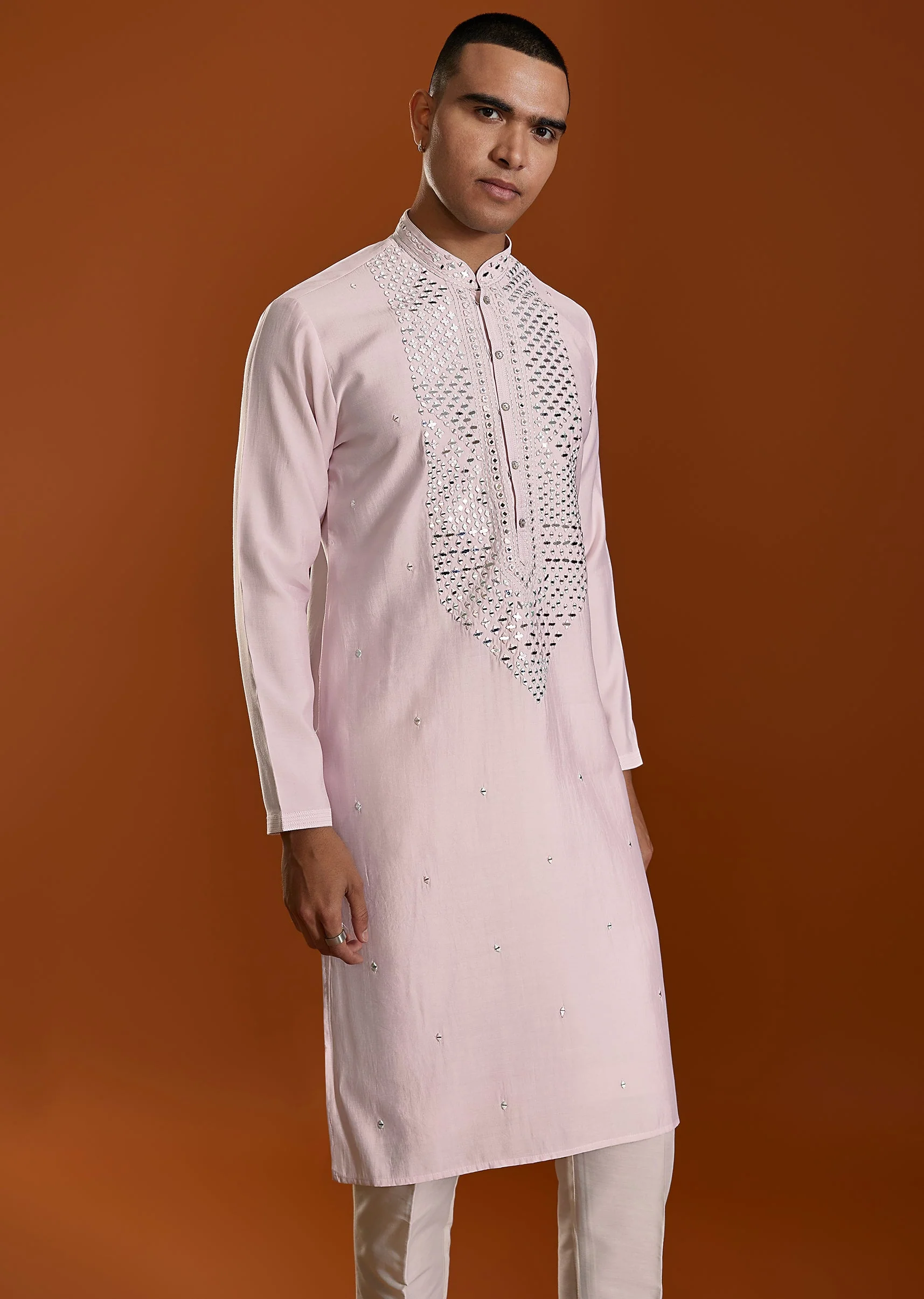 Pink Embellished Viscose Kurta Set - Image 4