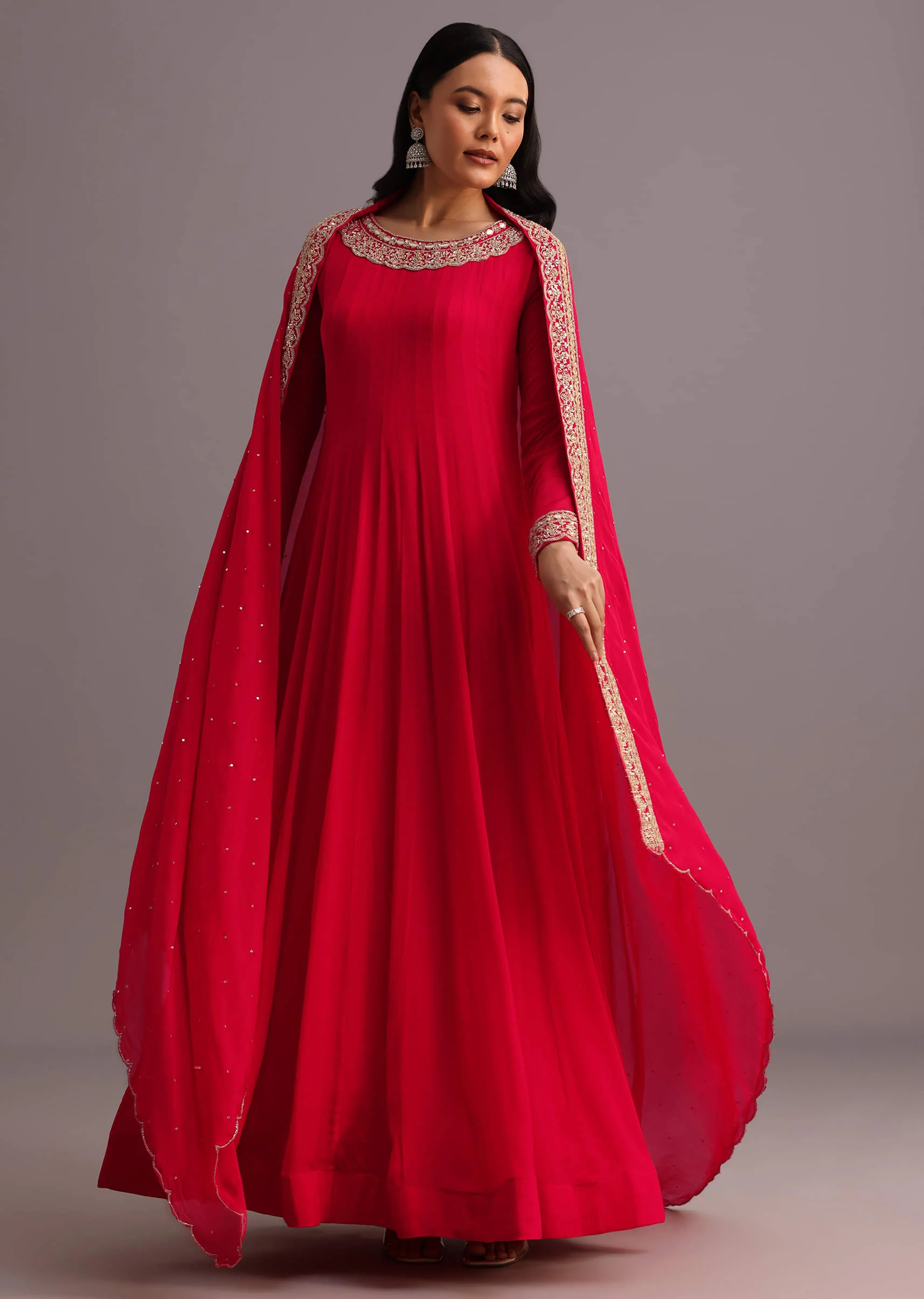 Pink Embroidered Anarkali Suit With Dupatta - Image 6