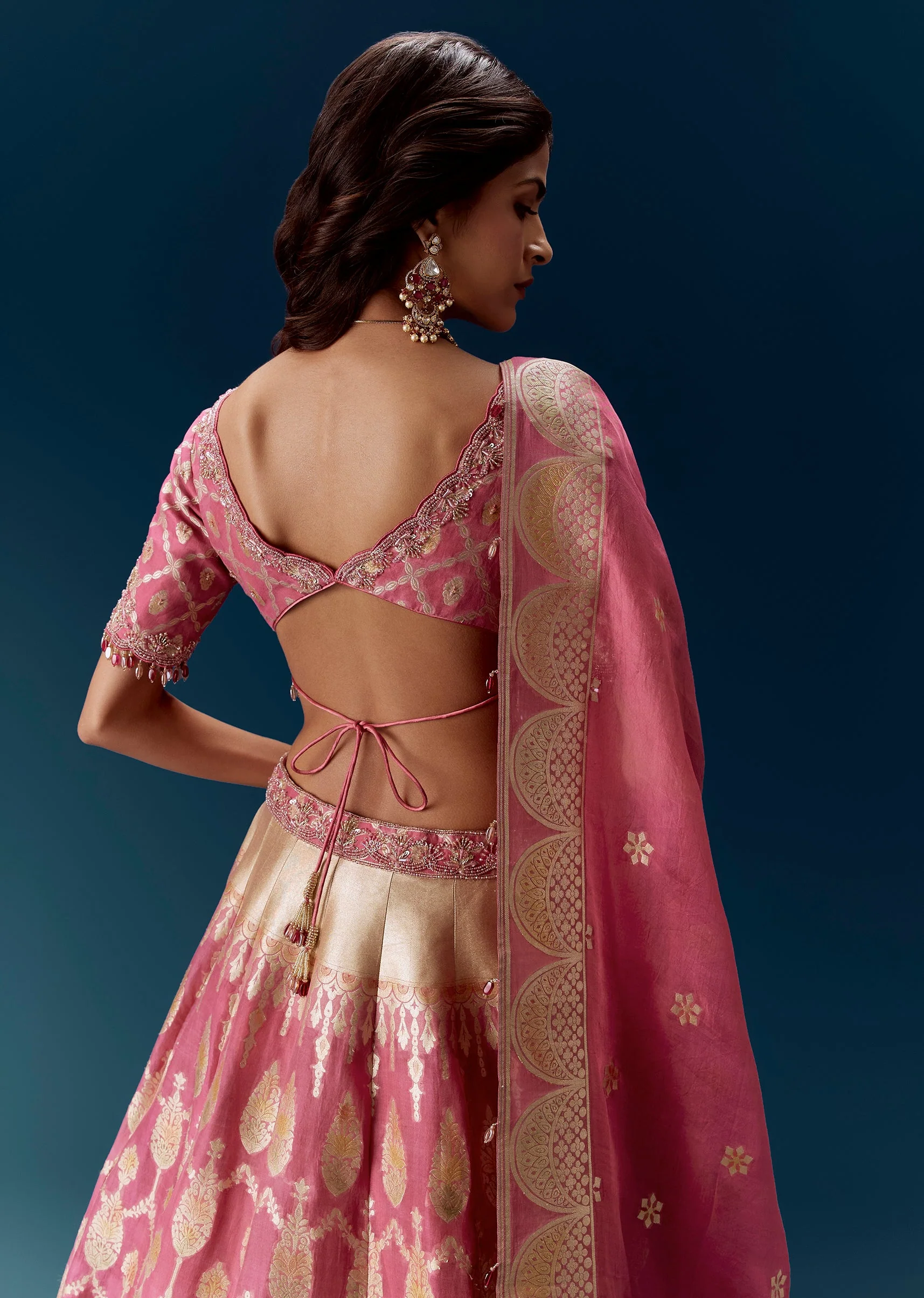Pink Embroidered Bridal Lehenga With Dupatta - Image 6