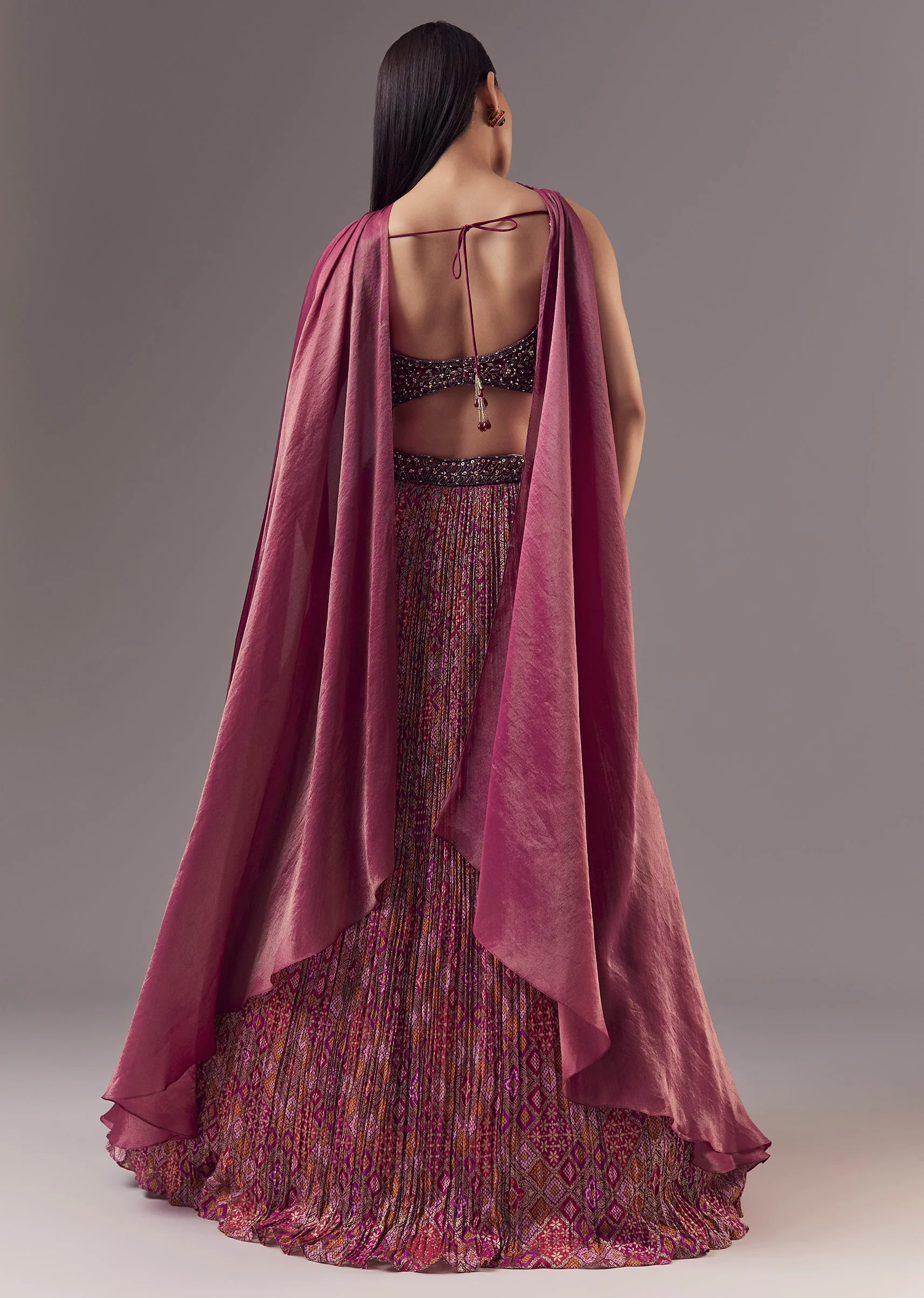 Pink Embroidered Bridesmaid Lehenga Set with Choker Dupatta - Image 2