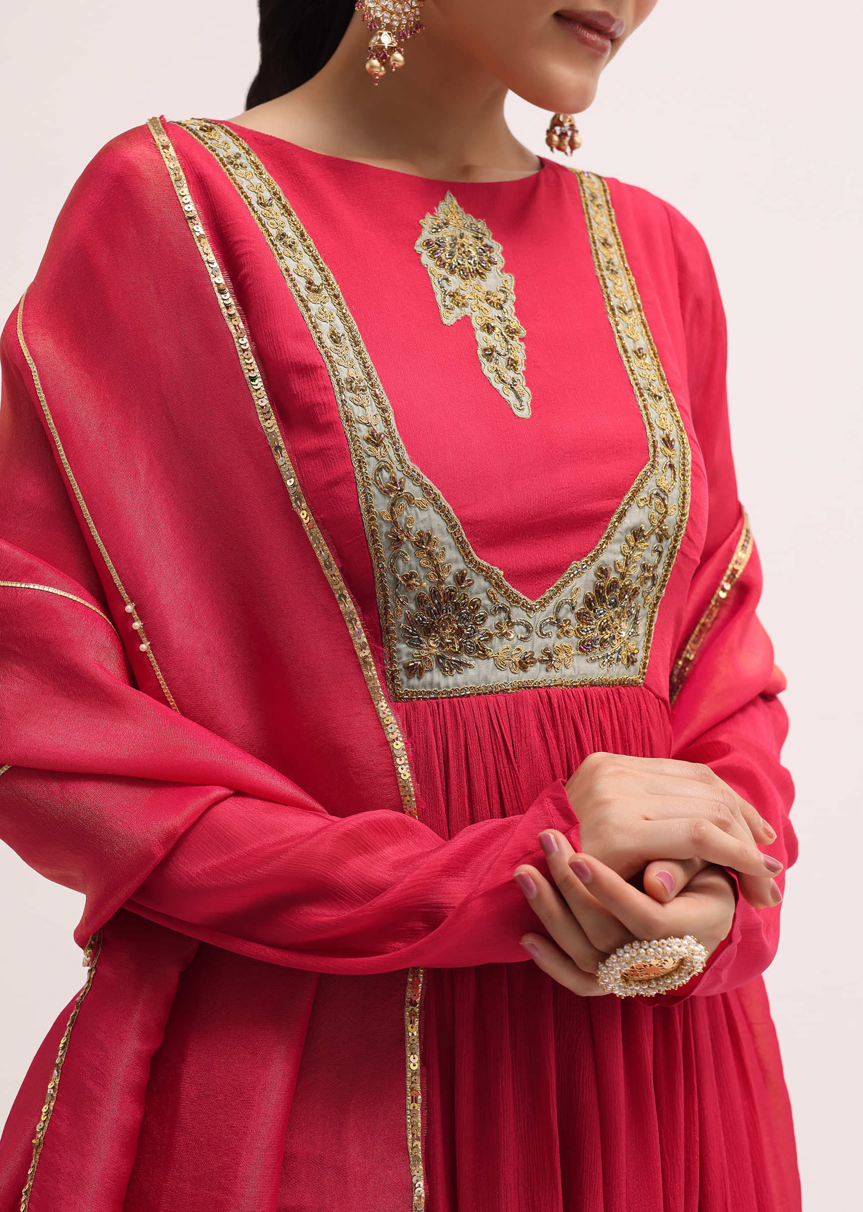 Pink Embroidered Chiffon Anarkali With Tissue Dupatta - Image 2