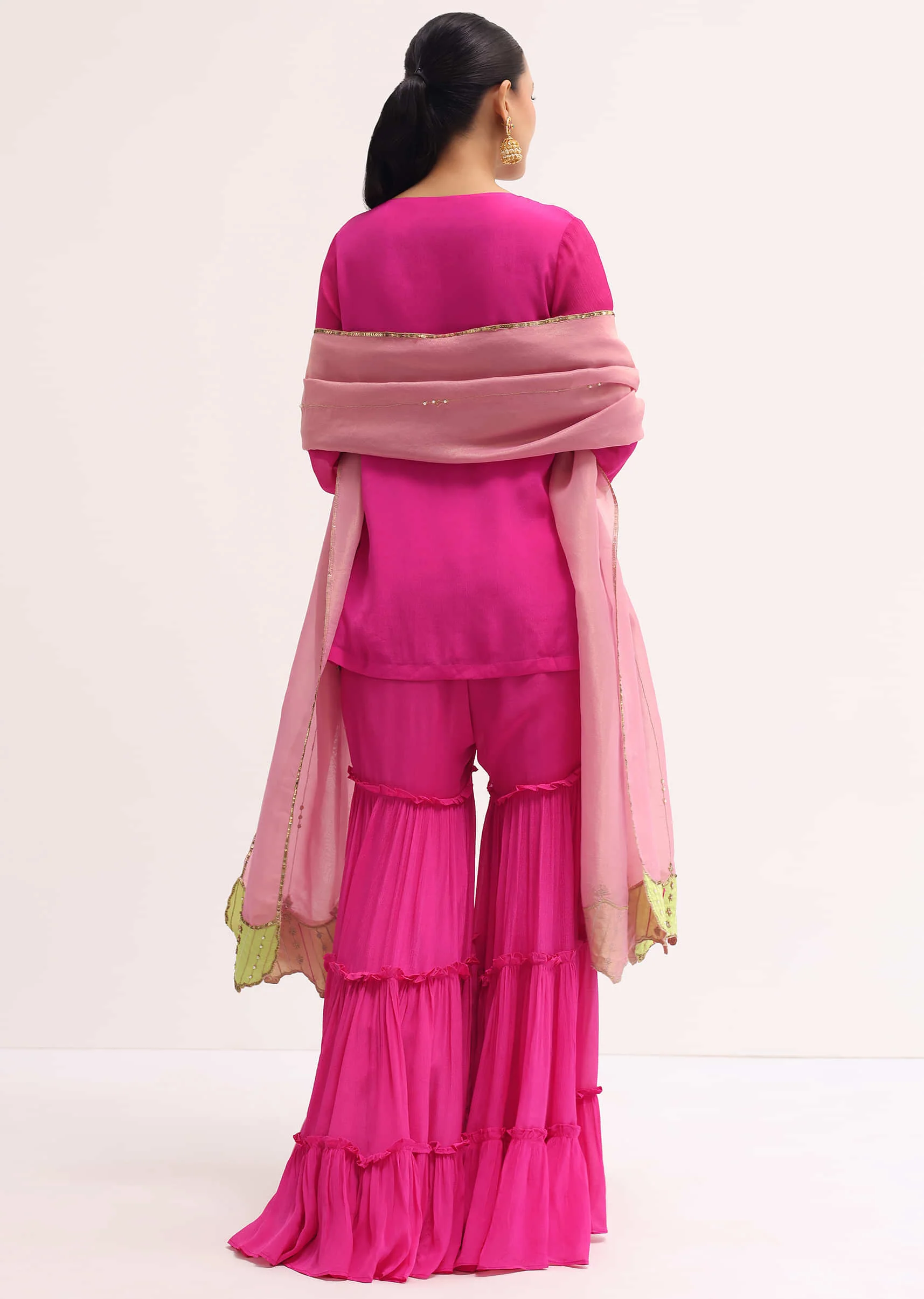 Pink Embroidered Chiffon Kurta Sharara Set - Image 5