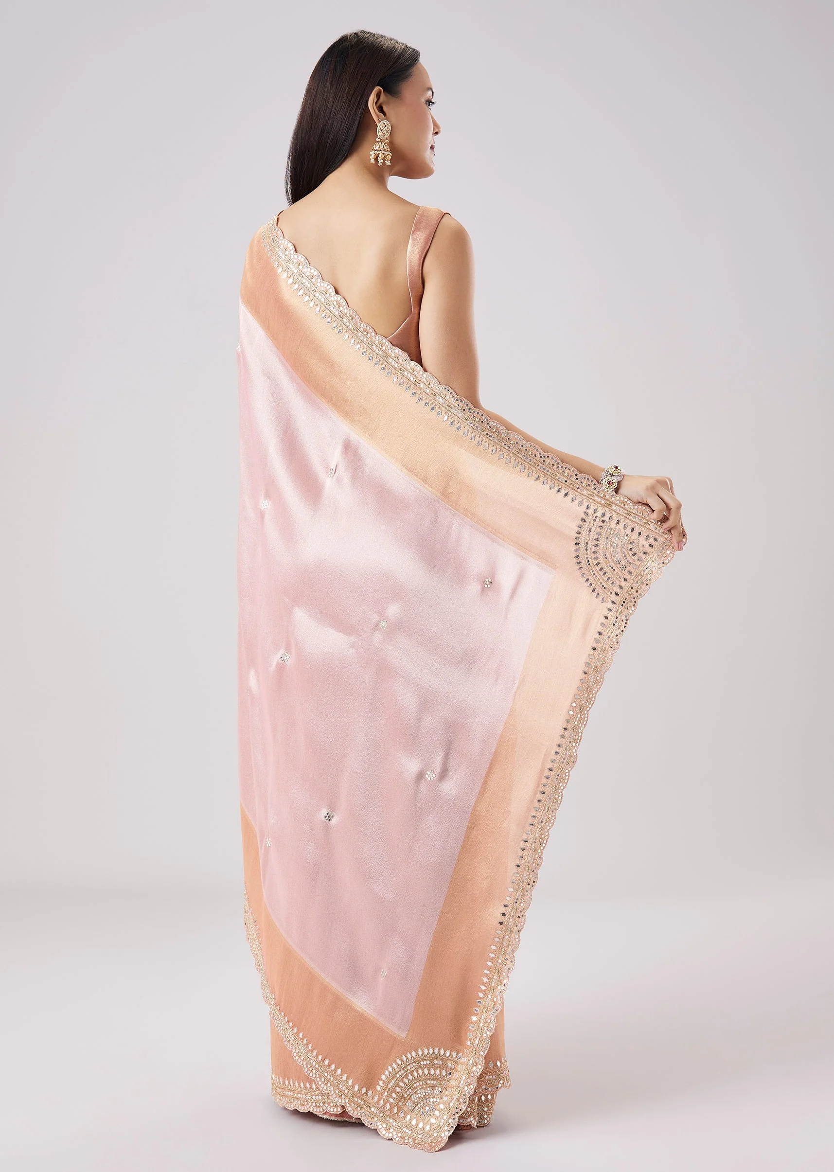 Pink Embroidered Contrast Border Saree With Unstitched Blouse - Image 4