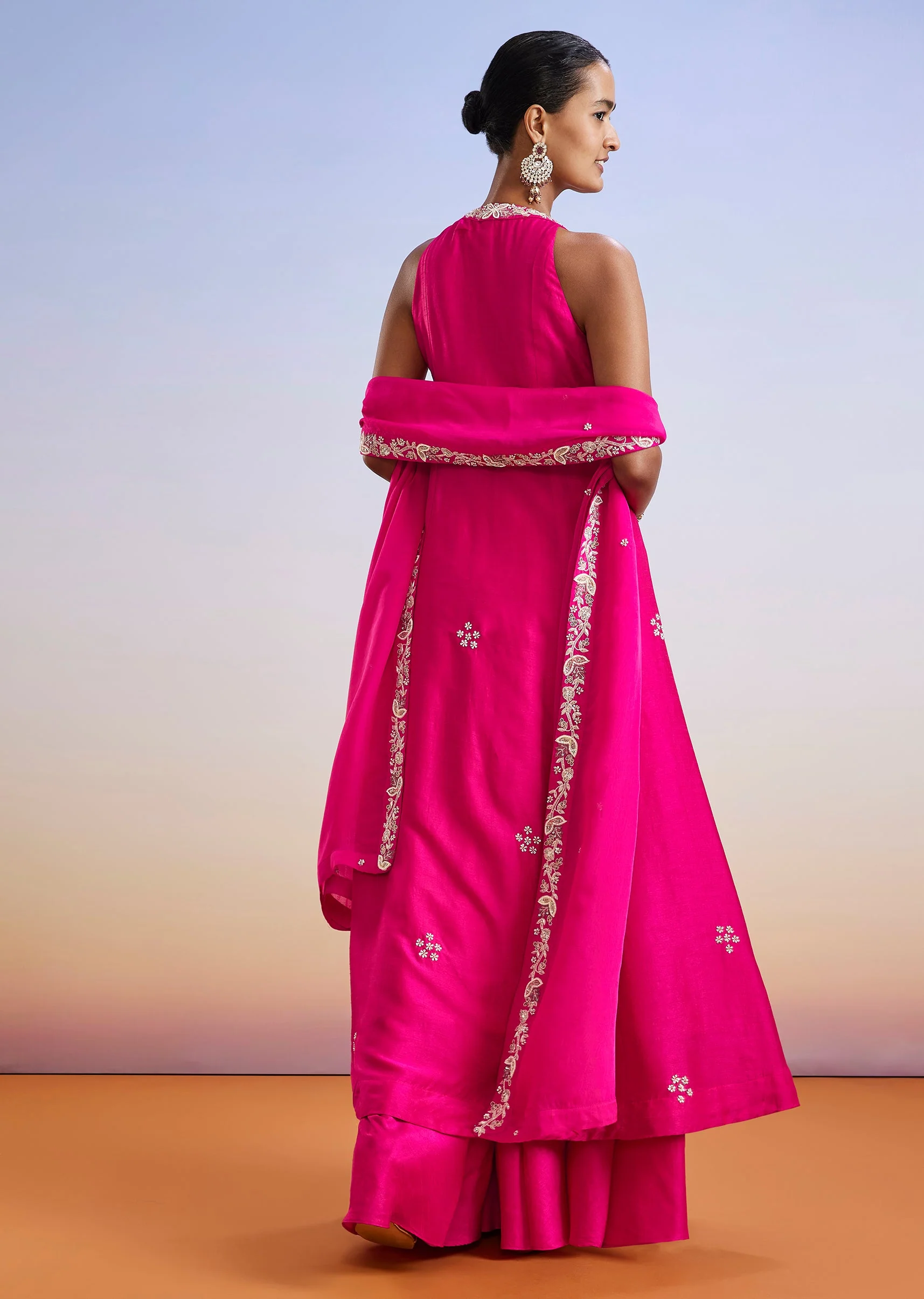 Pink Embroidered Front Slit Anarkali Suit With Dupatta - Image 5