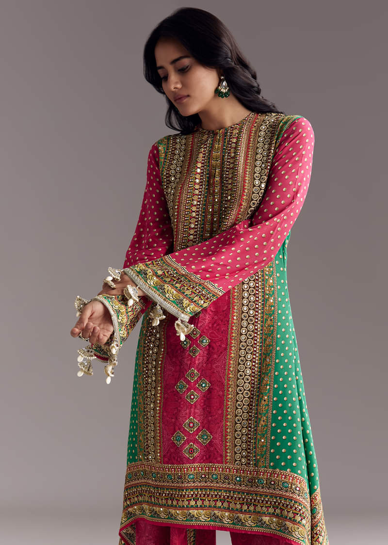 Pink Embroidered Kurta Dhoti Set - Image 4