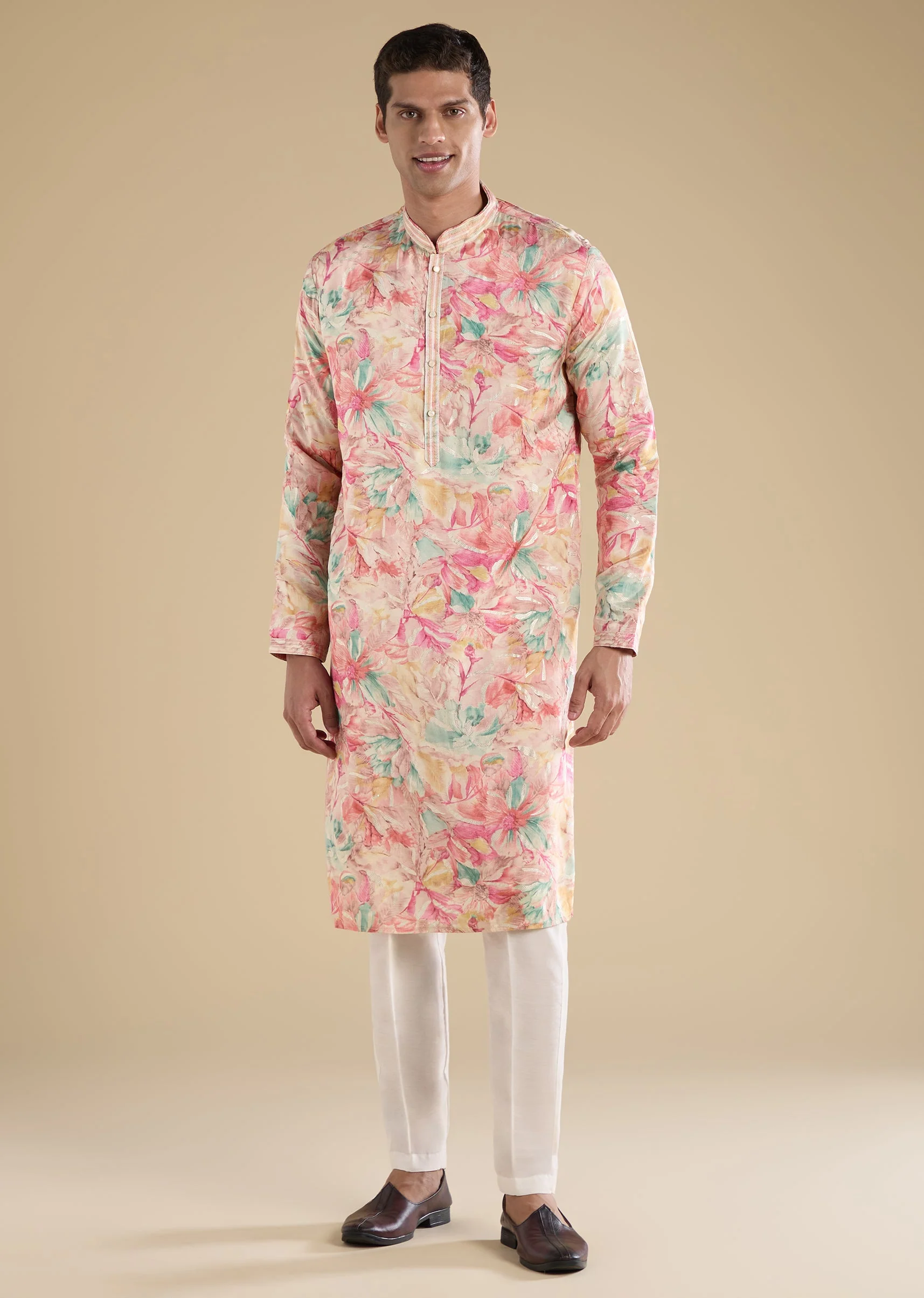 Pink Embroidered Kurta Set And Pants
