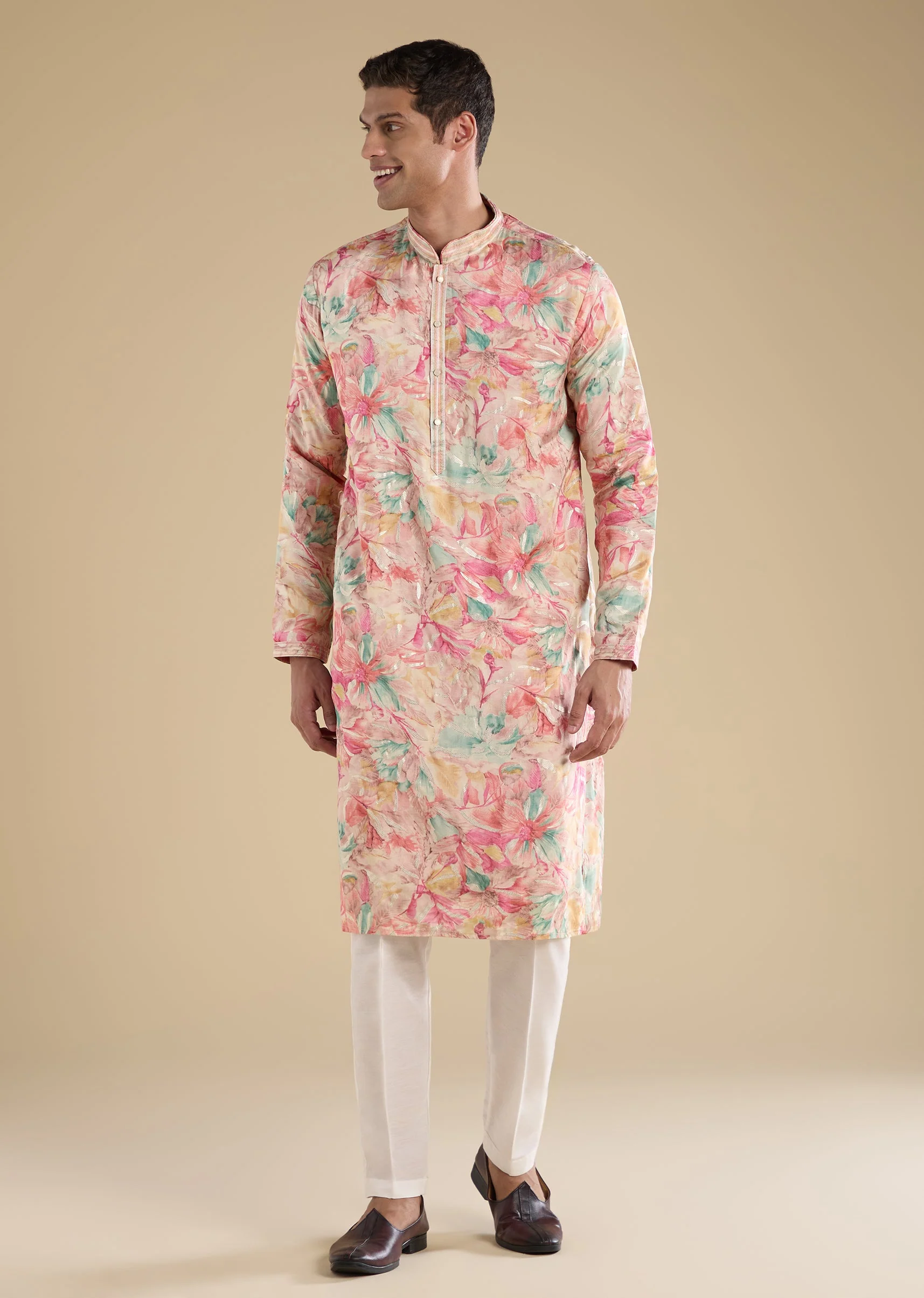 Pink Embroidered Kurta Set And Pants - Image 3