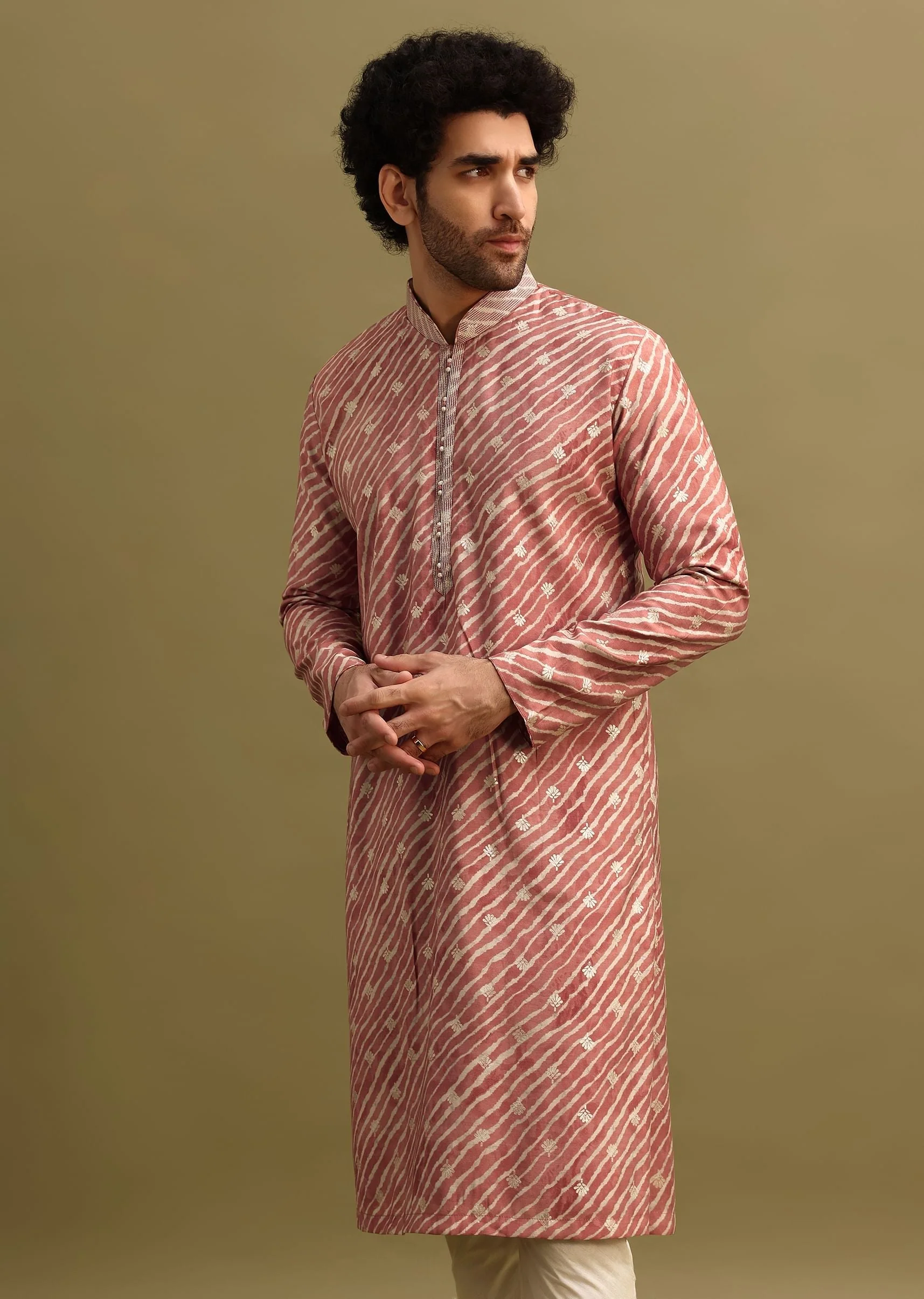 Pink Embroidered Lehariya Print Kurta Set - Image 3