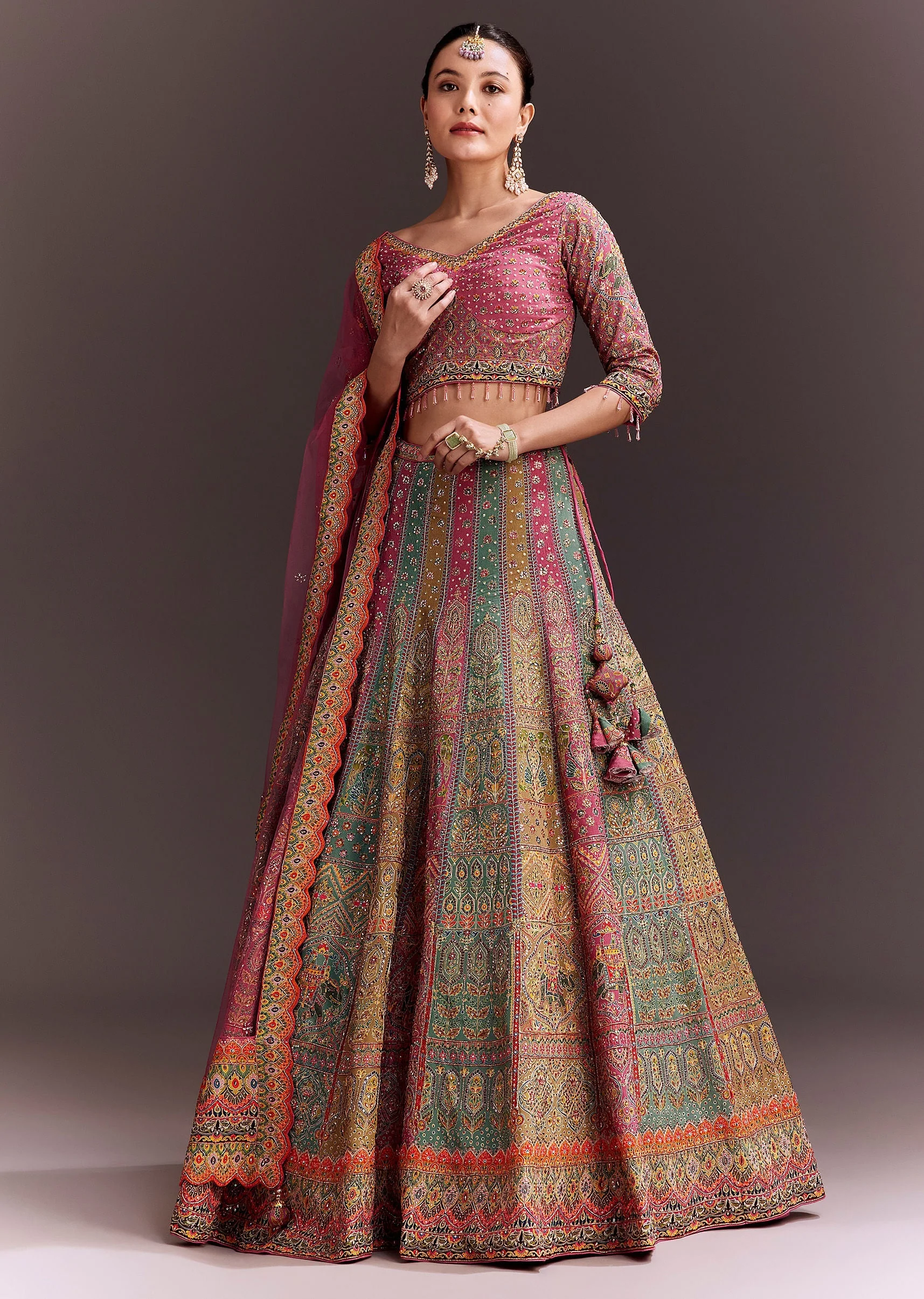 Pink Embroidered Lehenga Set With Net dupatta - Image 3
