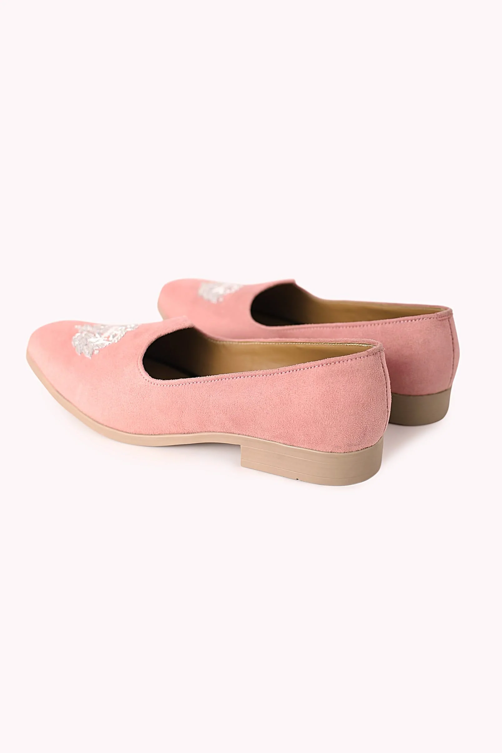 Pink Embroidered Juttis In Velvet - Image 3