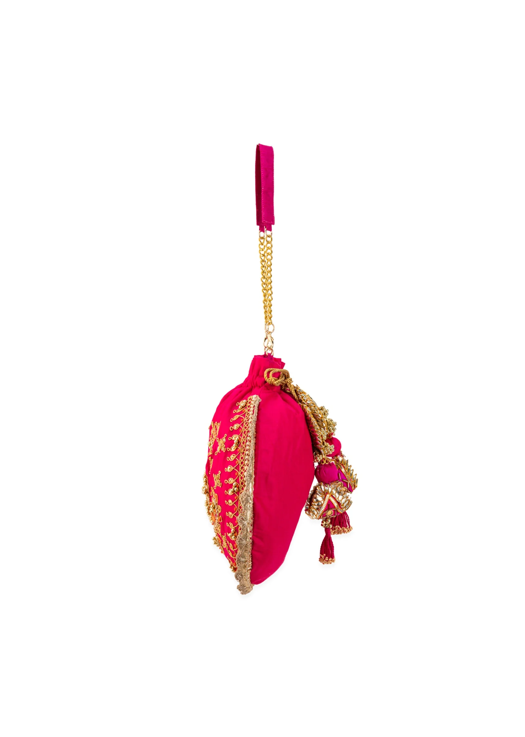 Pink Embroidered Motif Potli Bag - Image 5