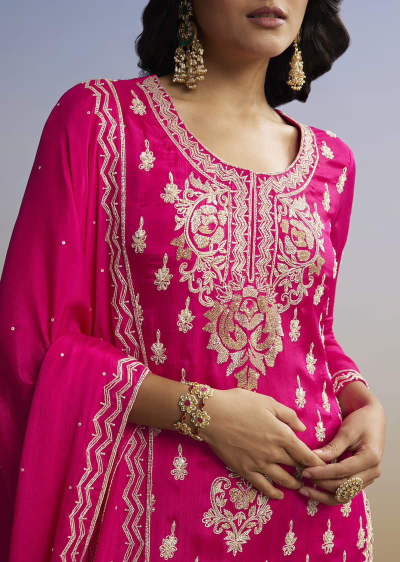 Pink Embroidered Palazzo Set In Chinon - Image 2