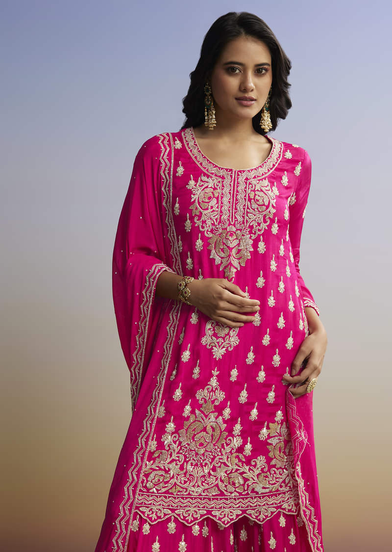 Pink Embroidered Palazzo Set In Chinon - Image 4