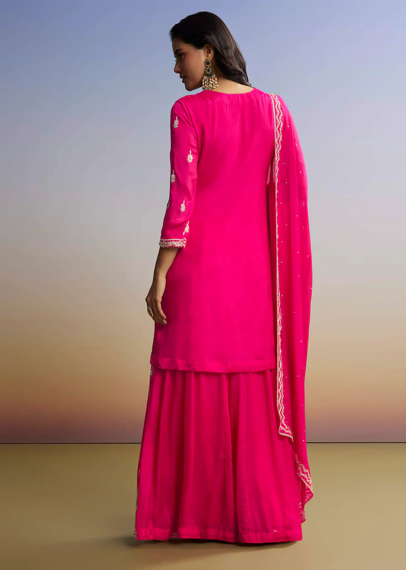 Pink Embroidered Palazzo Set In Chinon - Image 5