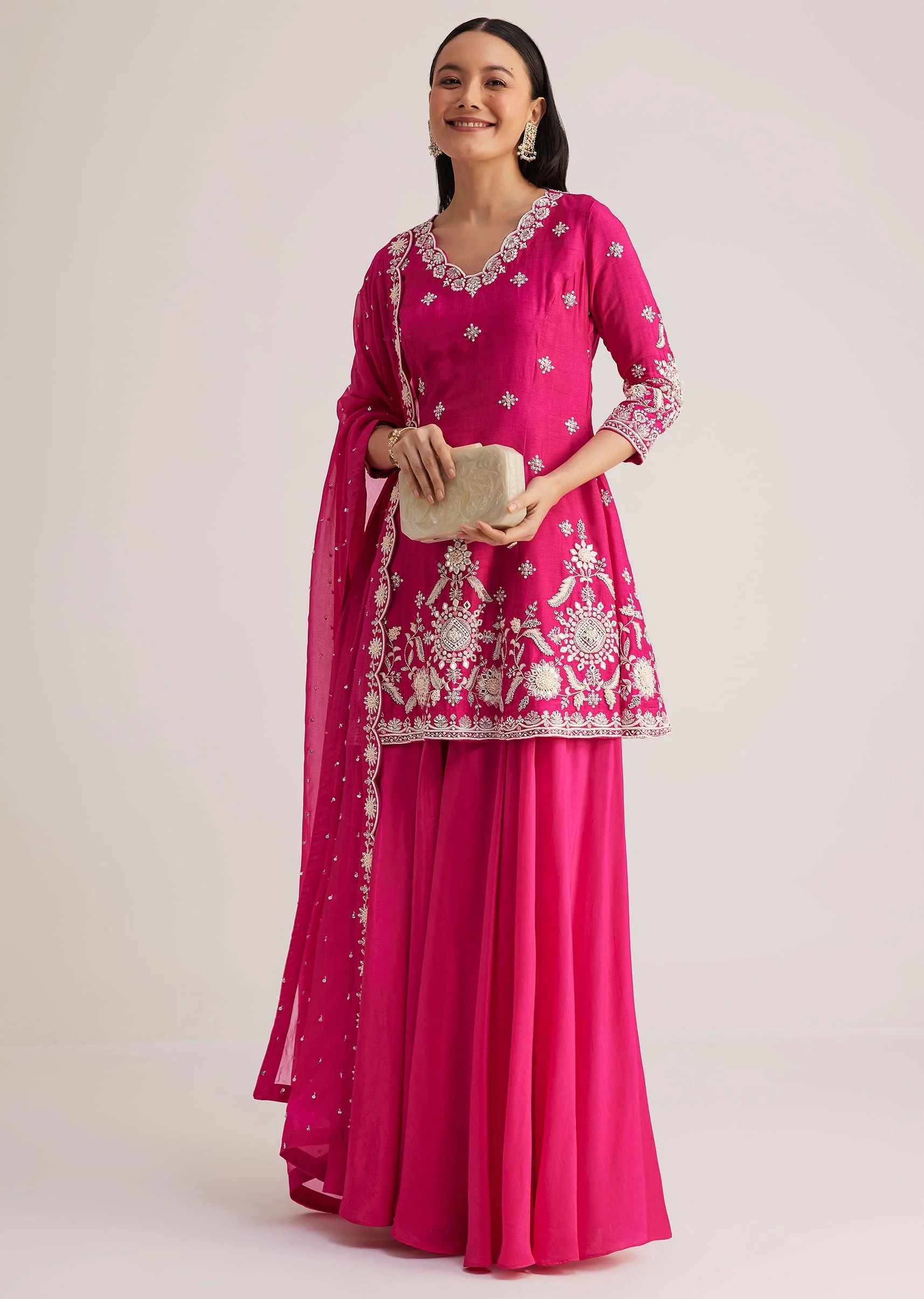 Pink Embroidered Palazzo Suit With Dupatta - Image 2