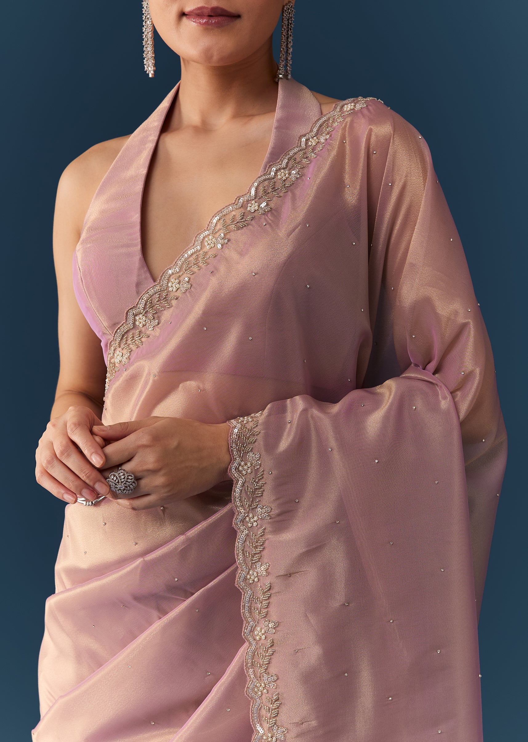 Pink Embroidered Saree with Blouse Fabric - Image 2