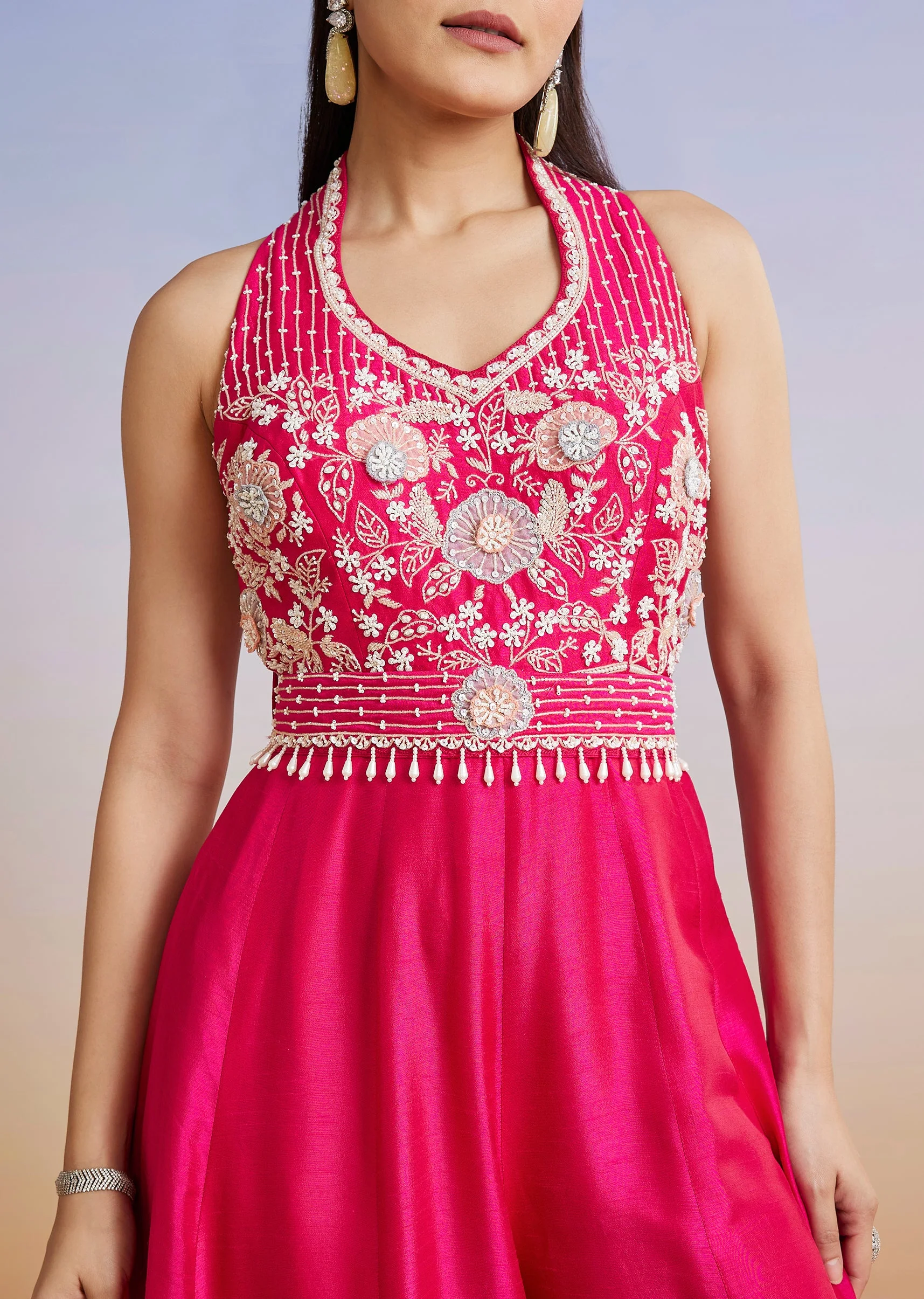 Pink Embroidered Silk Blend Jumpsuit With Belt - Image 2