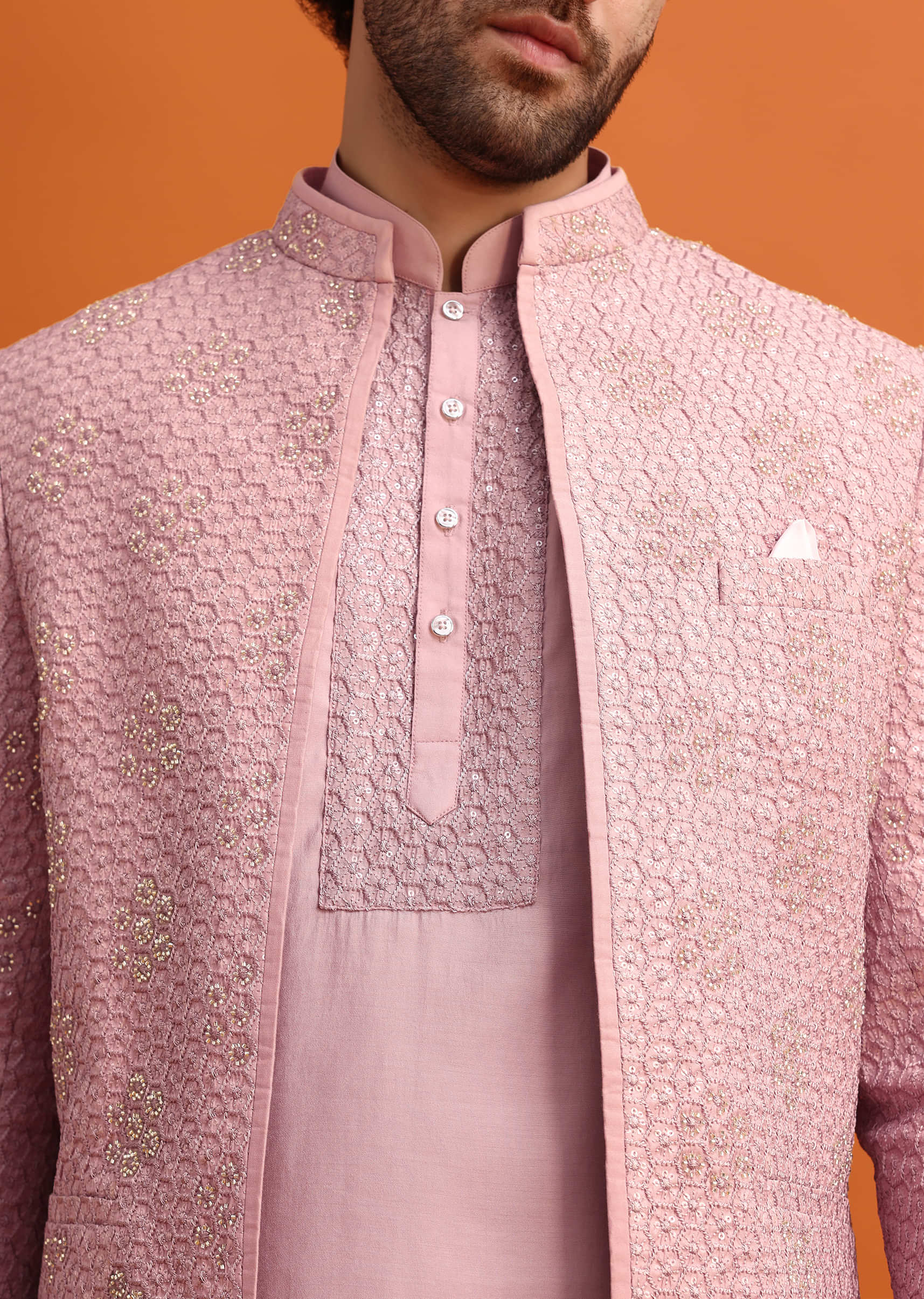 Pink Embroidered Silk Jodhpuri Set For Men - Image 3