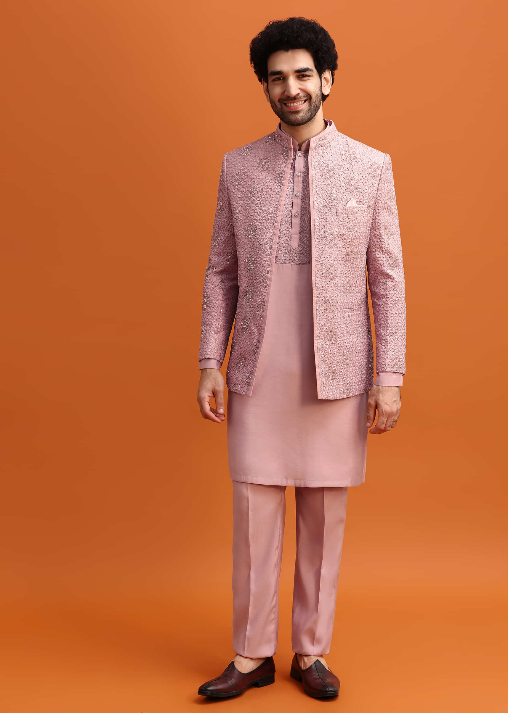 Pink Embroidered Silk Jodhpuri Set For Men - Image 4