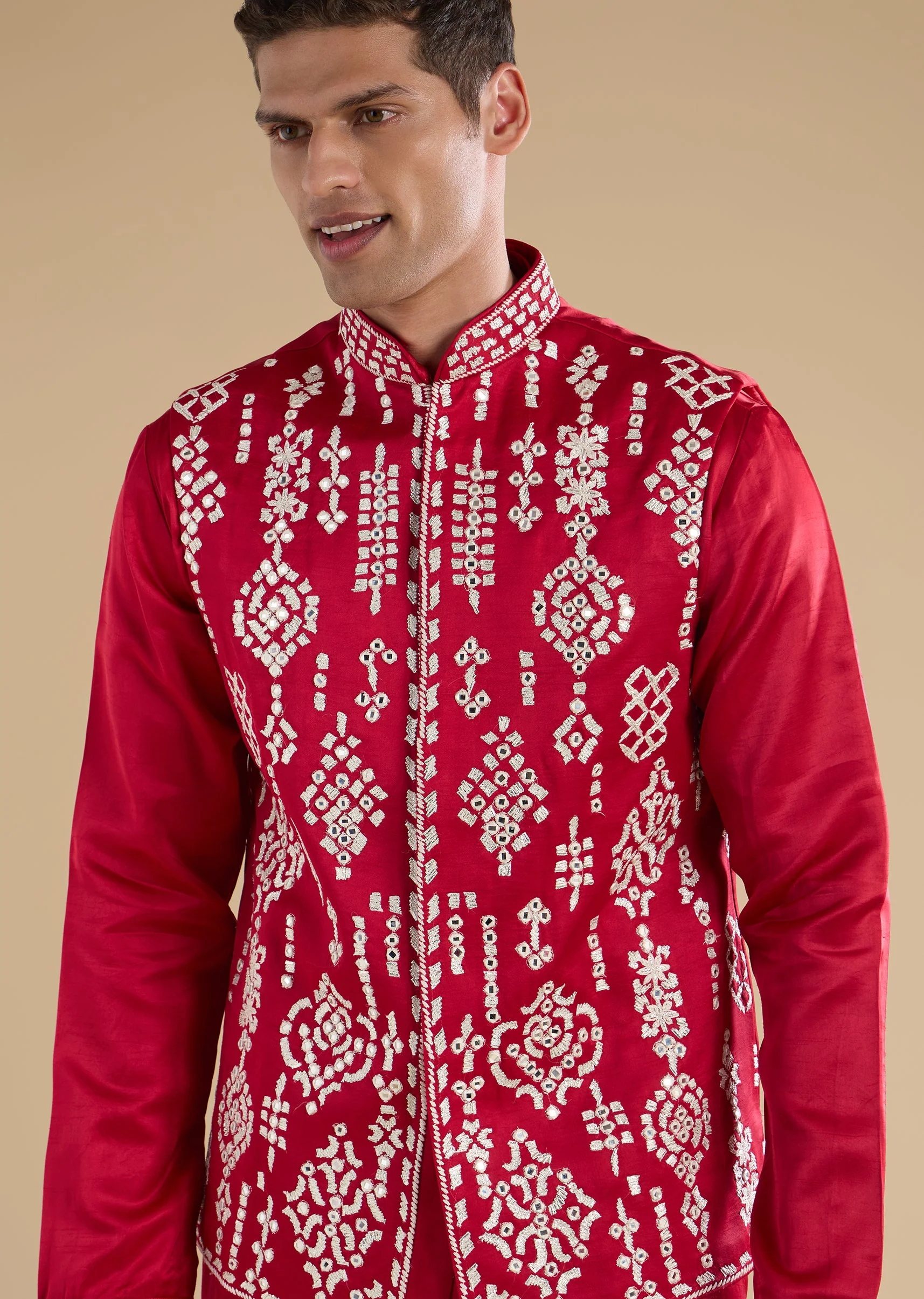 Pink Embroidered Silk Kurta Jacket Set - Image 2
