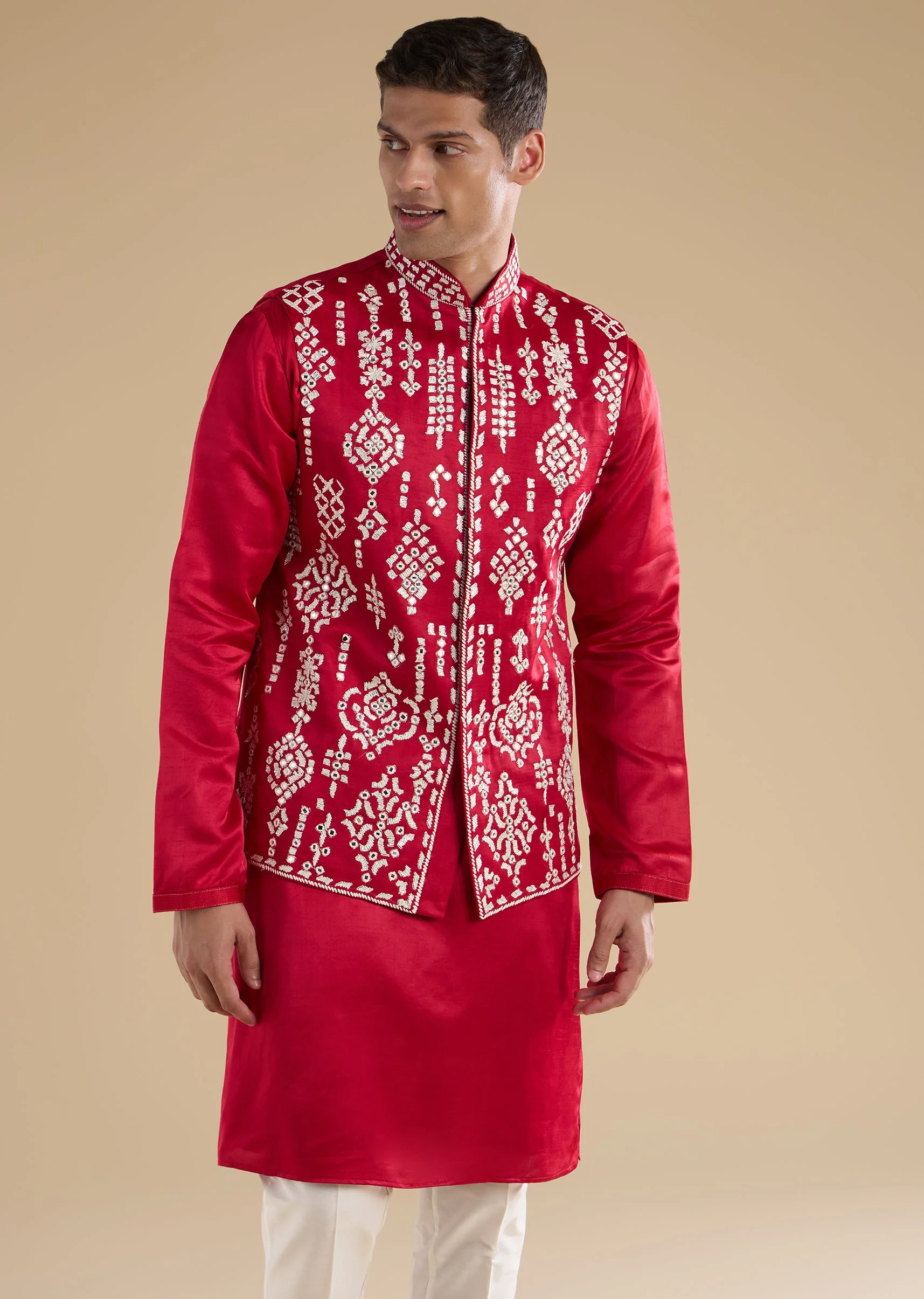 Pink Embroidered Silk Kurta Jacket Set - Image 4