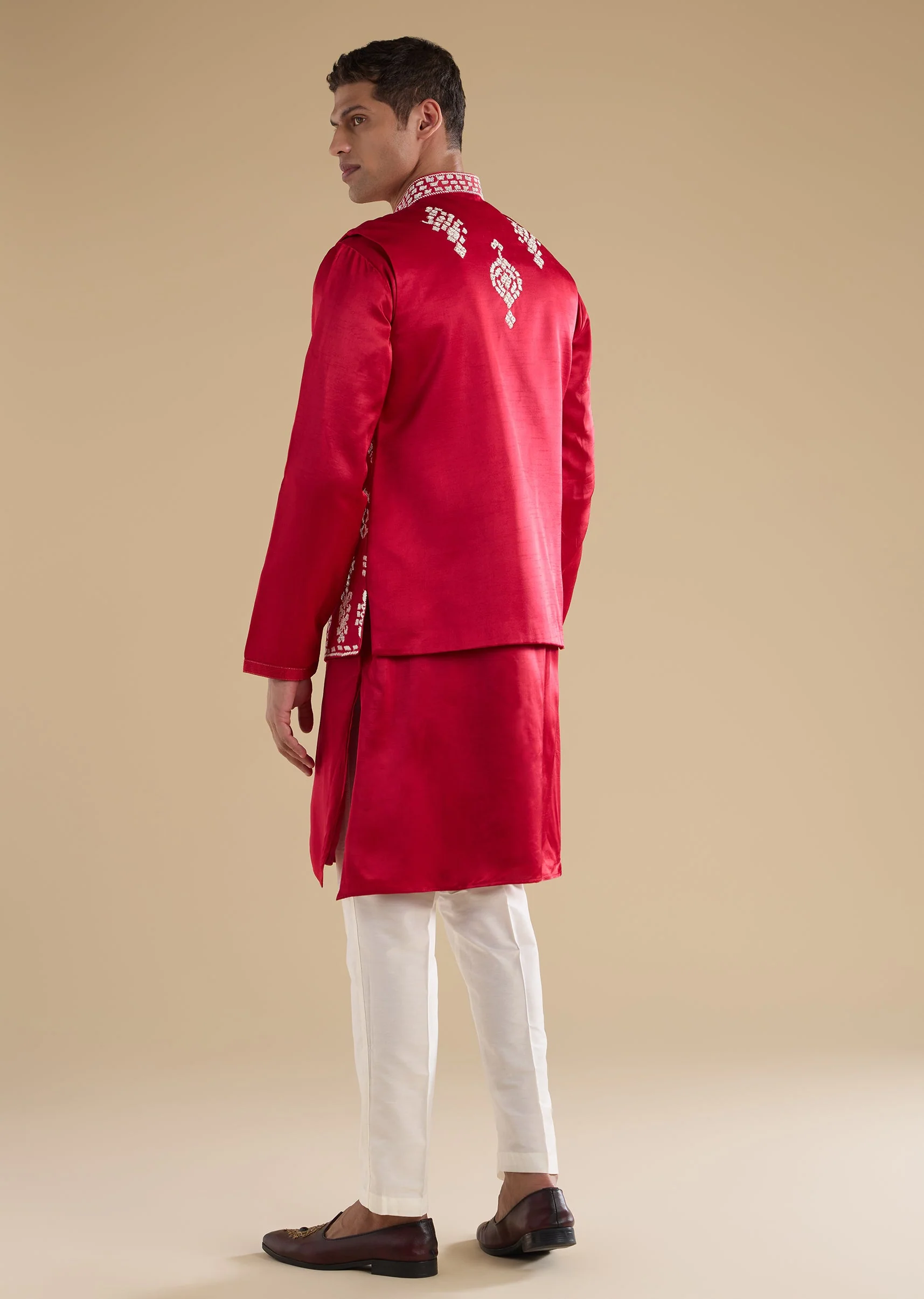 Pink Embroidered Silk Kurta Jacket Set - Image 5