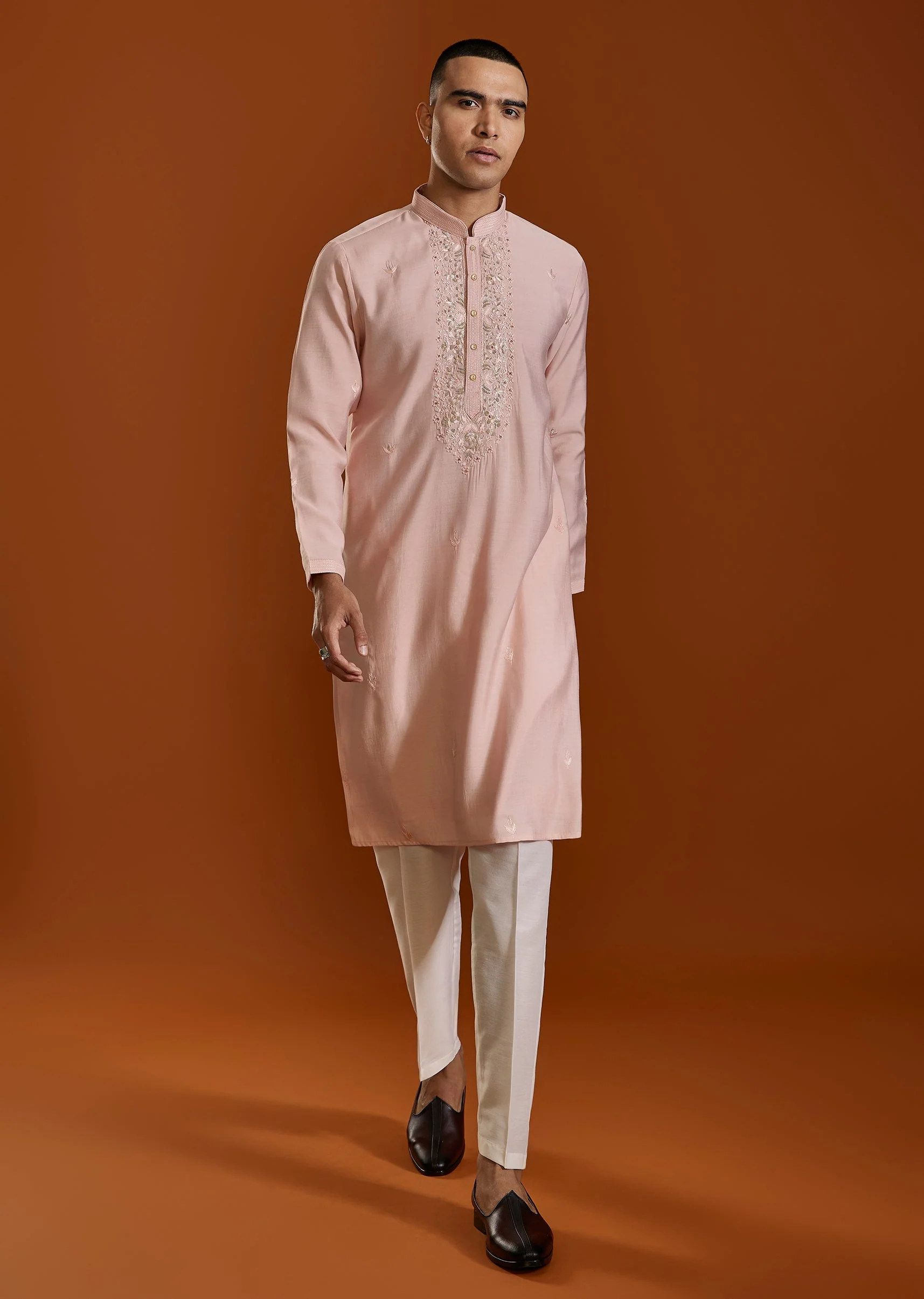 Pink Embroidered Viscose Kurta Set