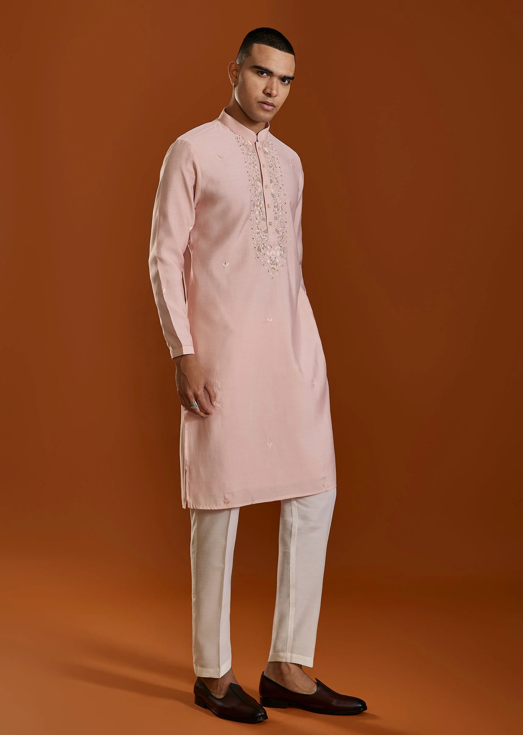 Pink Embroidered Viscose Kurta Set - Image 3