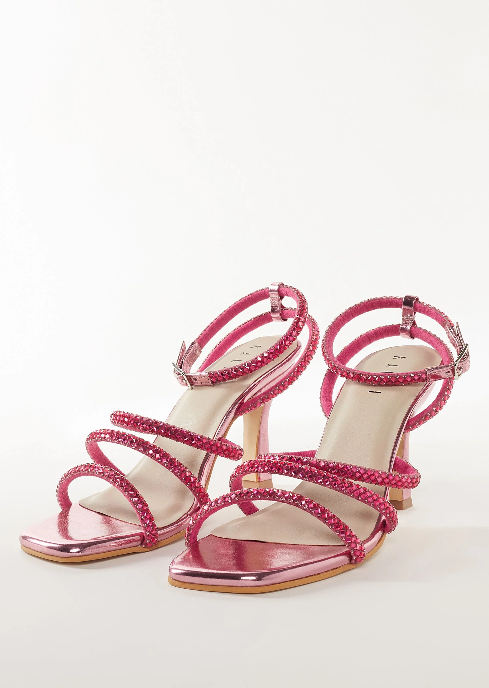 Pink Faux Leather Womens Footwear With Embellished Detail Work
