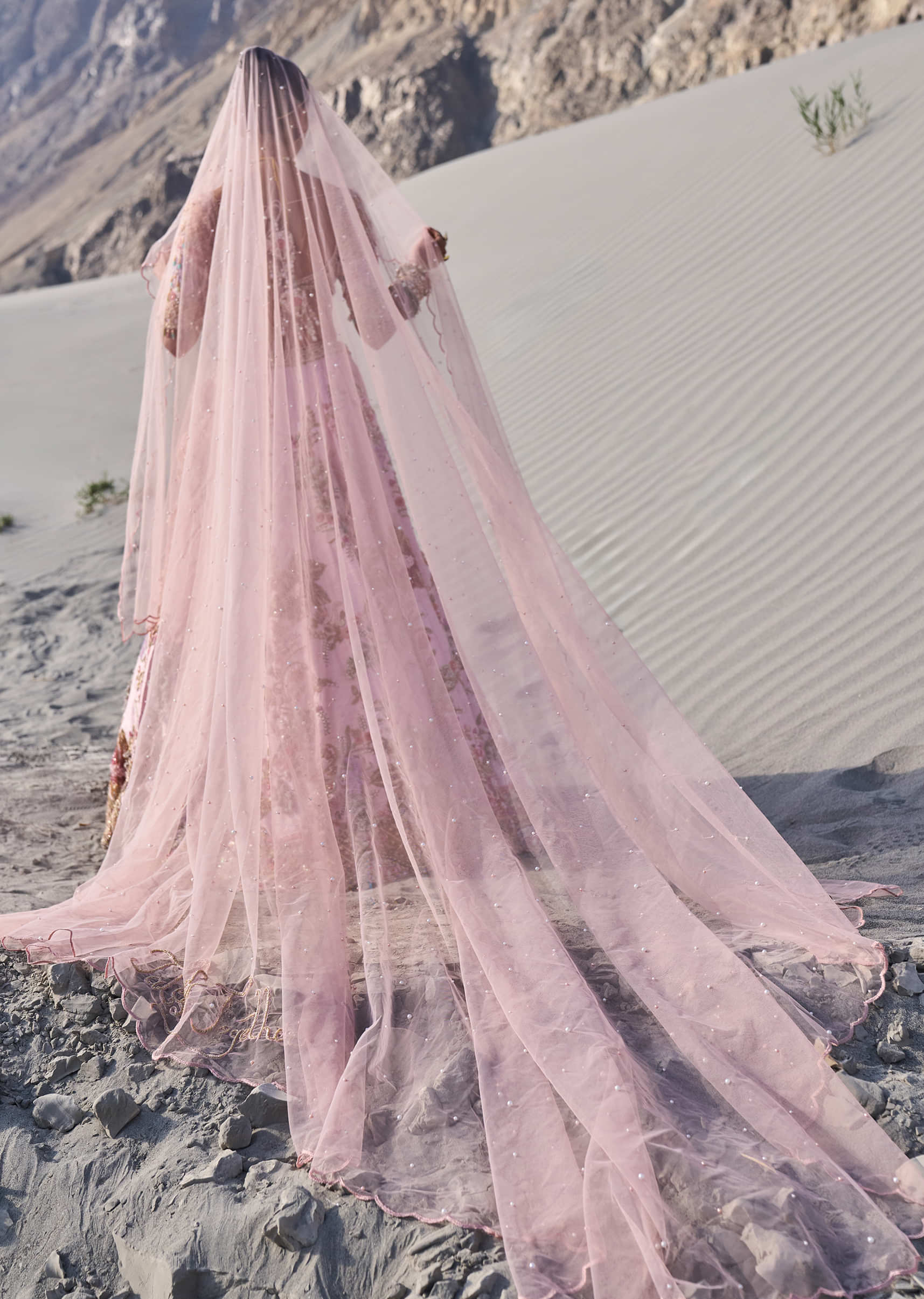 Pink Floral Embroidered Bridal Lehenga With Two Dupattas - Image 2