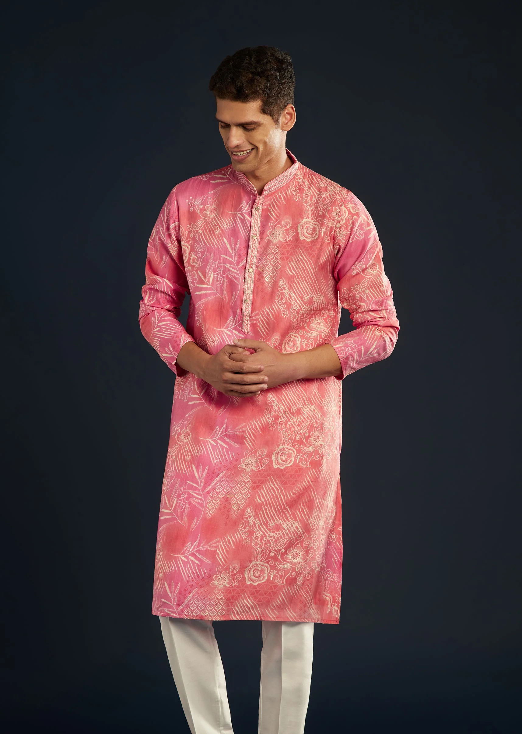 Pink Floral Print Viscose Kurta and Pant Set - Image 4