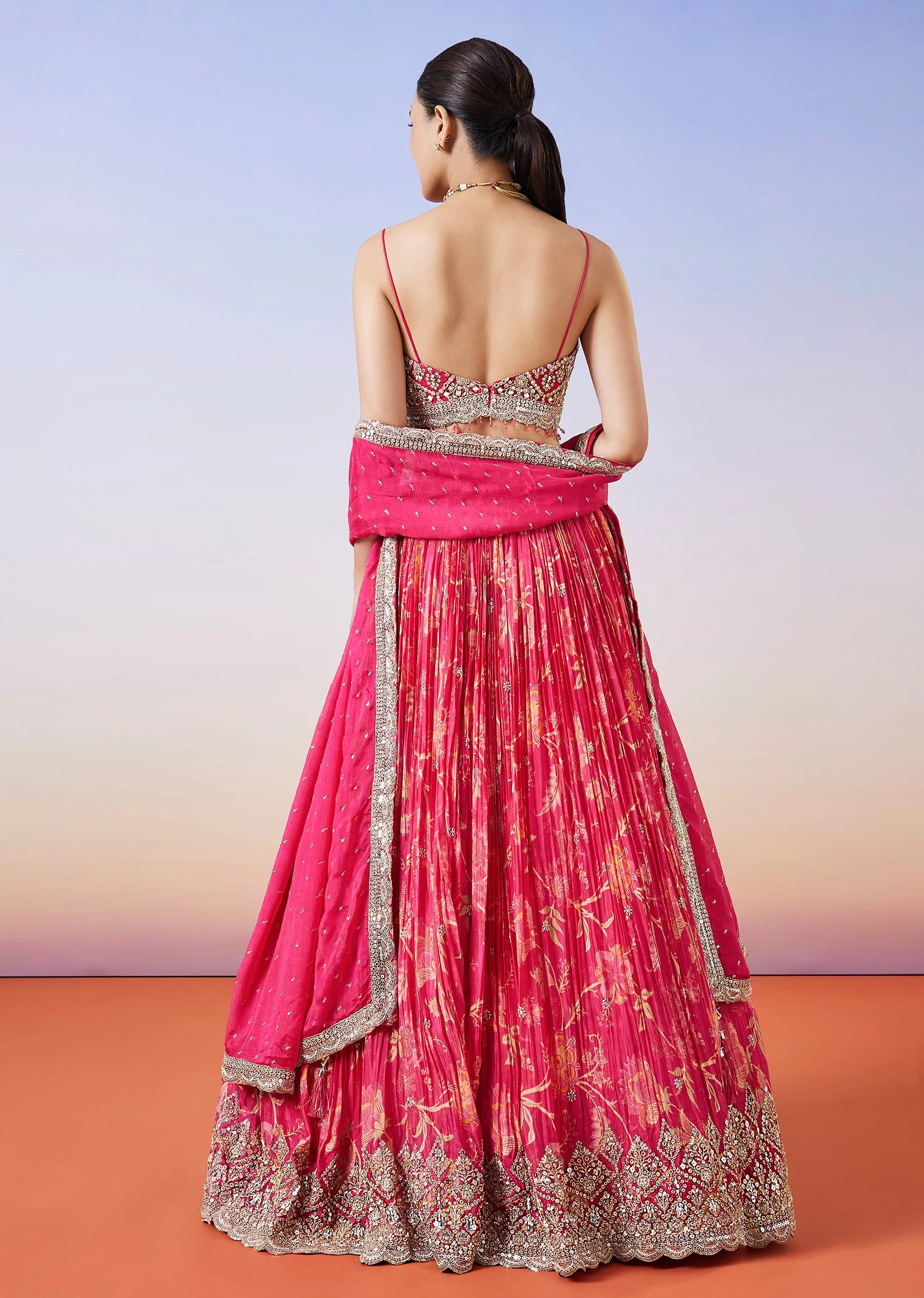 Pink Floral Printed Lehenga With Dupatta - Image 2