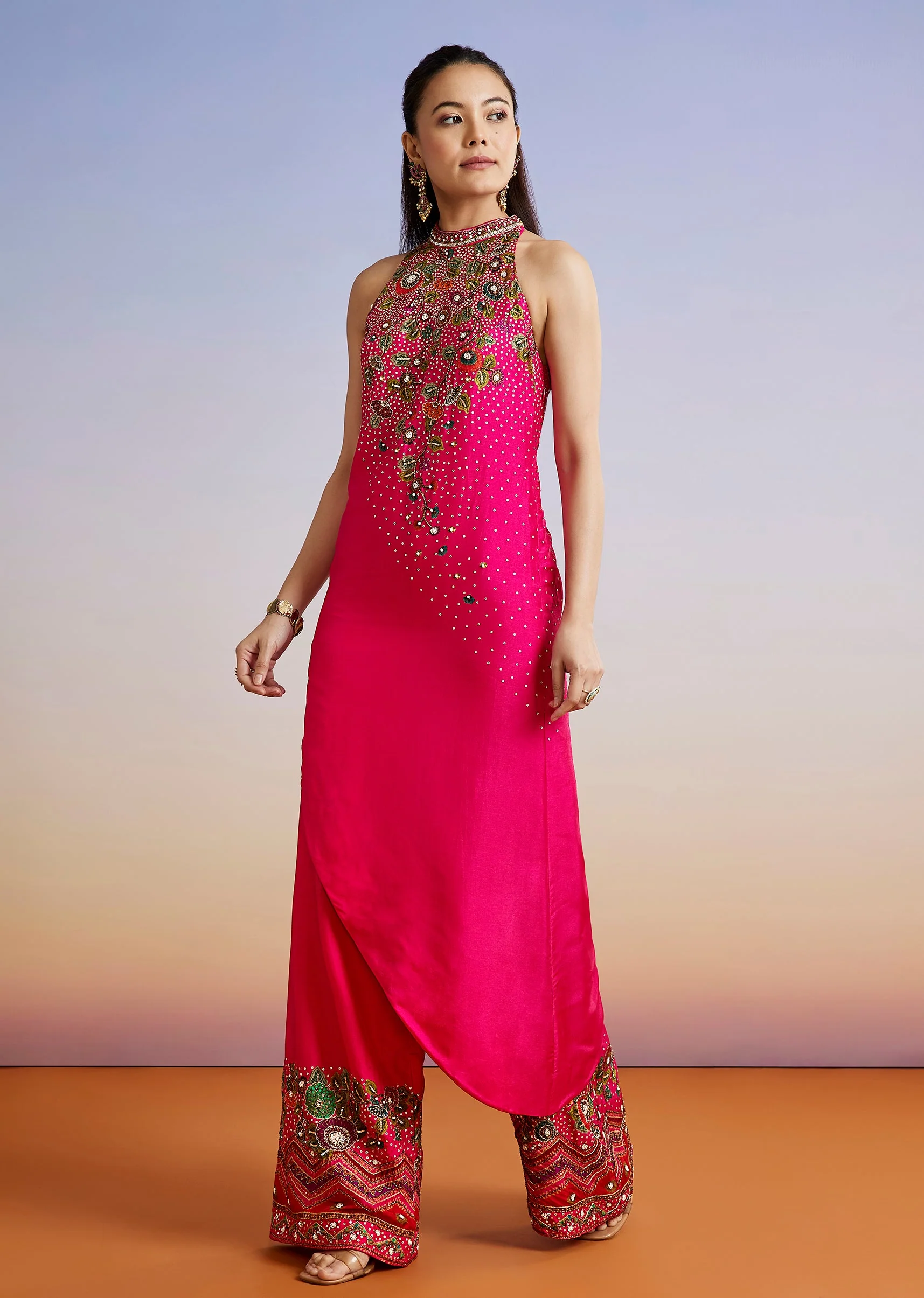 Pink Floral Printed Silk Blend Co-ord Set