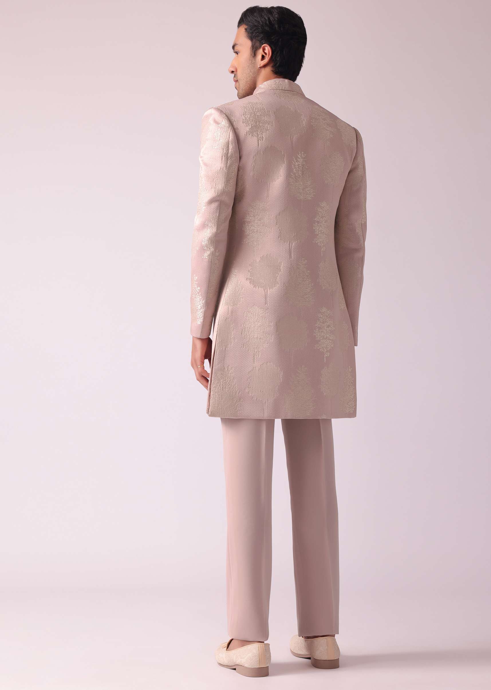Pink Foil Print Jacquard Indowestern Set - Image 5