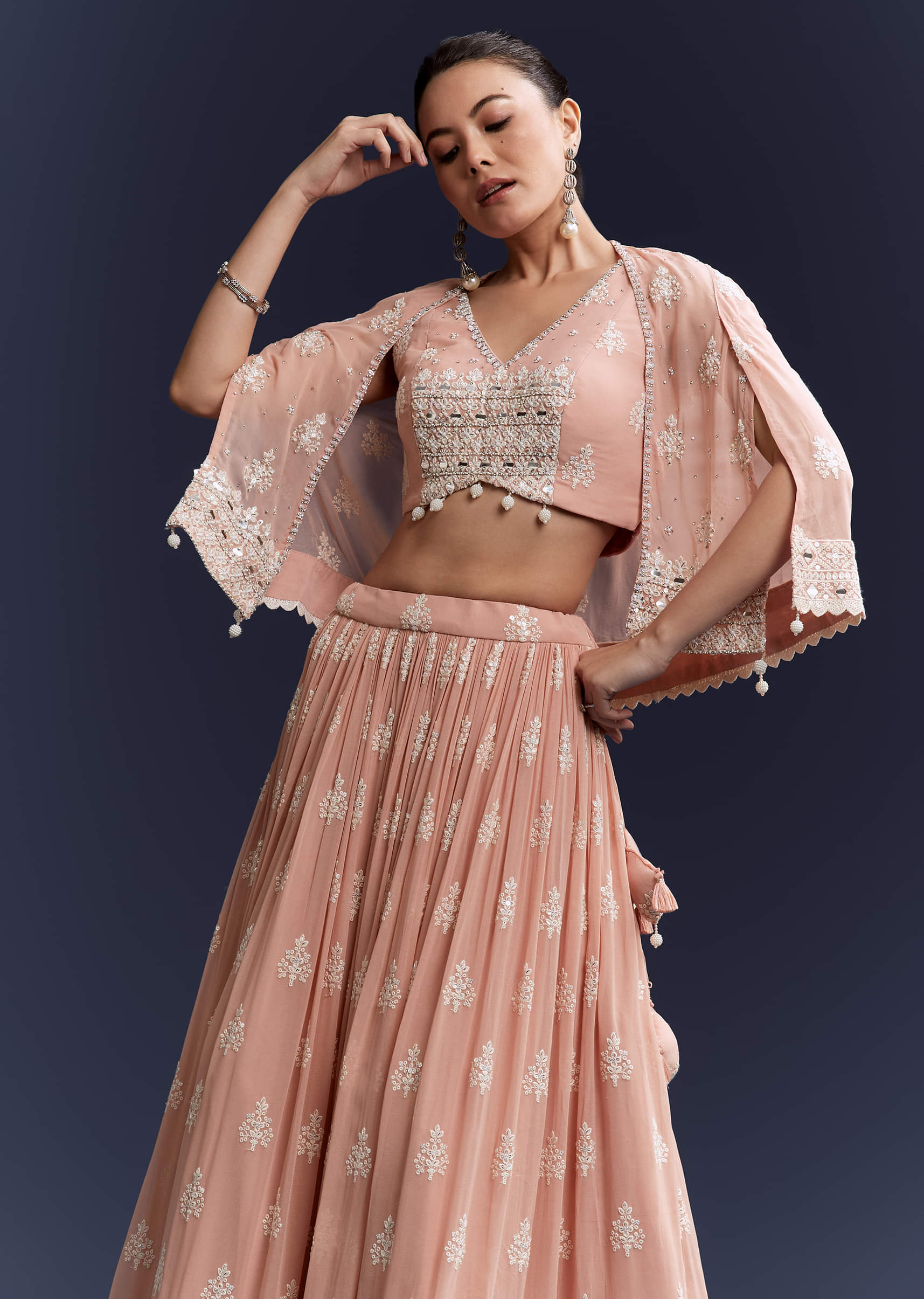 Pink Georgette Bridesmaid Lehenga With Sequins And Thread Embroidery - Image 5