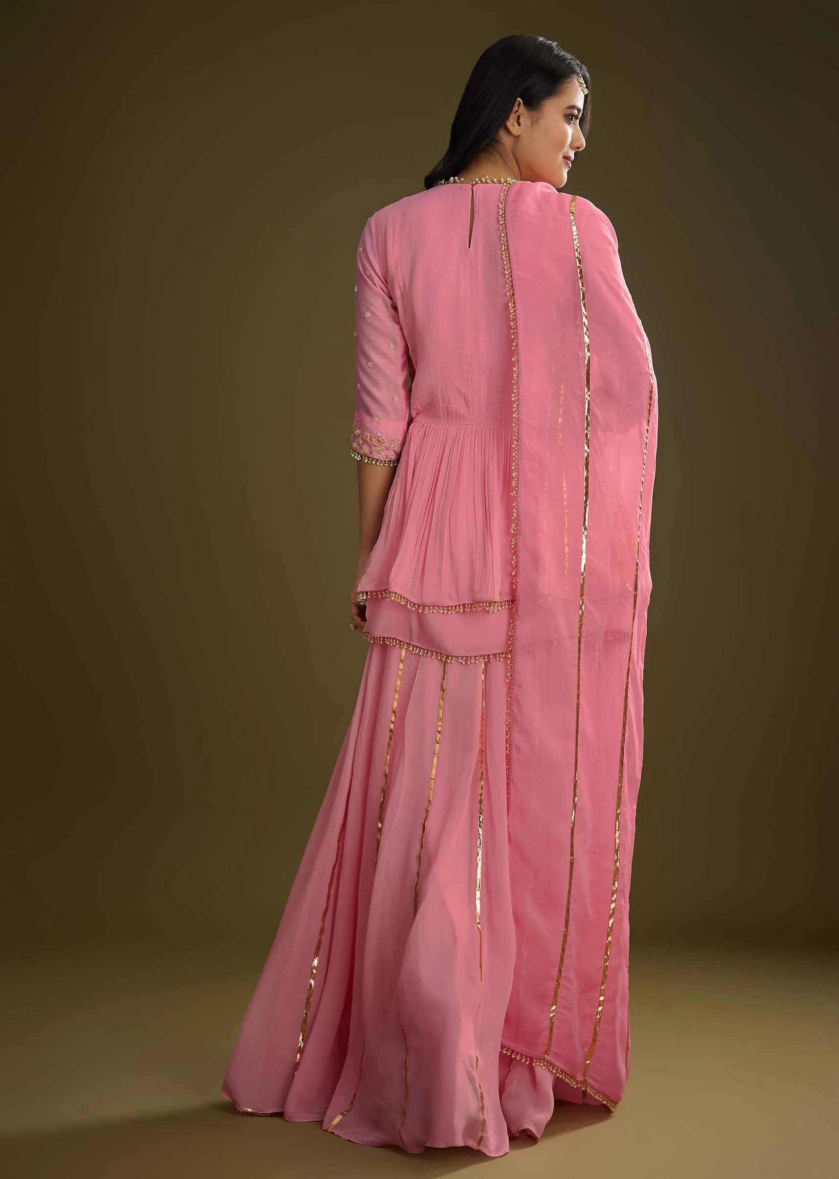 Pink Georgette Gotta Lace Kurta Set With Cut Dana and Sequins Detailing - Image 5