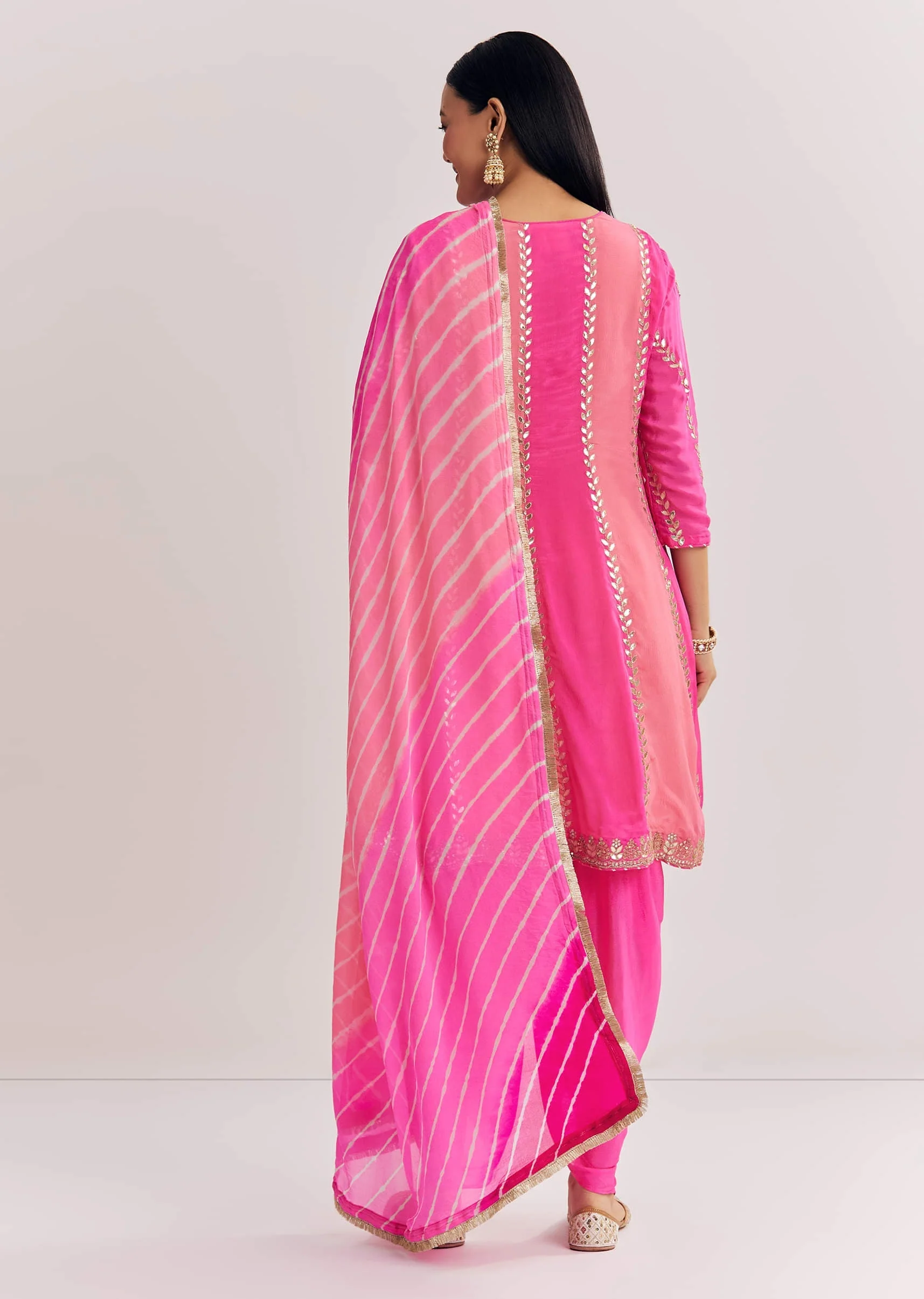 Pink Georgette Kurta Dhoti Suit With Gotta Lace And Moti Work - Image 5