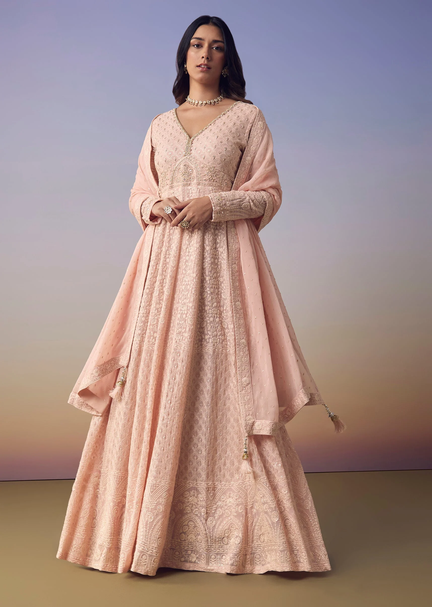 Pink Georgette Lucknowi Anarkali with Dupatta - Image 2