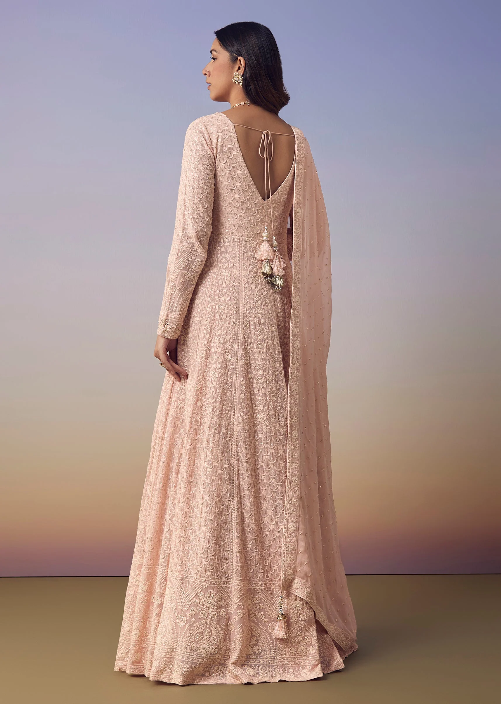 Pink Georgette Lucknowi Anarkali with Dupatta - Image 5