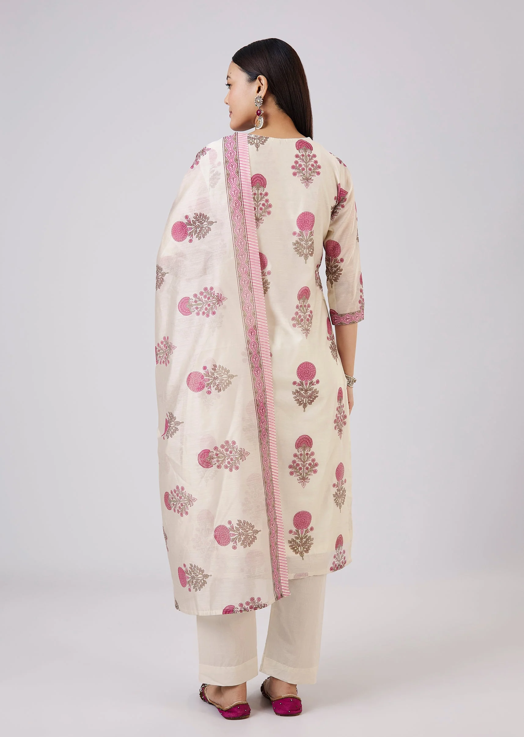 Pink Hand Block Printed Chanderi Kurta Set - Image 5