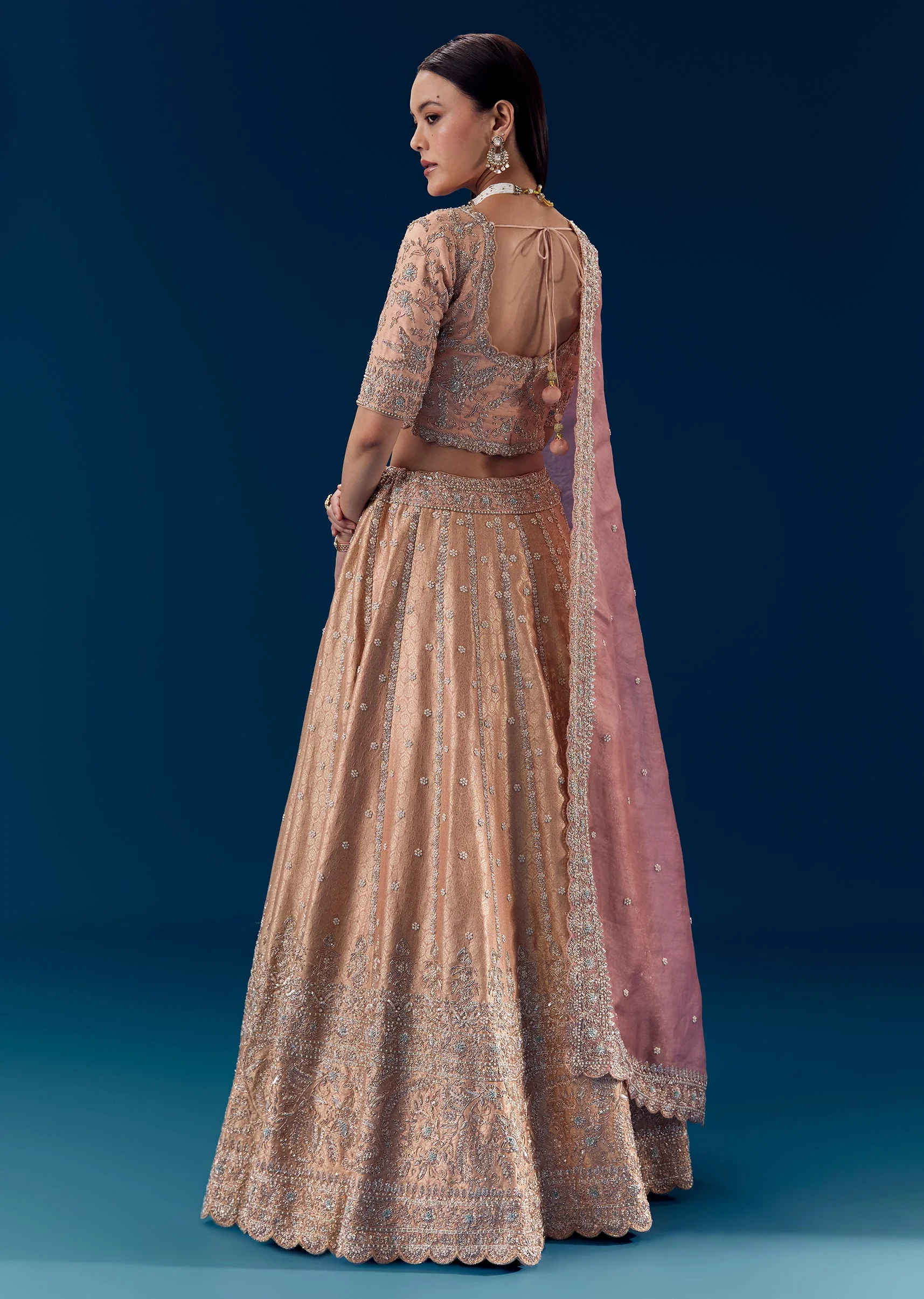 Pink Heavy Embroidered Bridal Lehenga Set in Georgette - Image 2