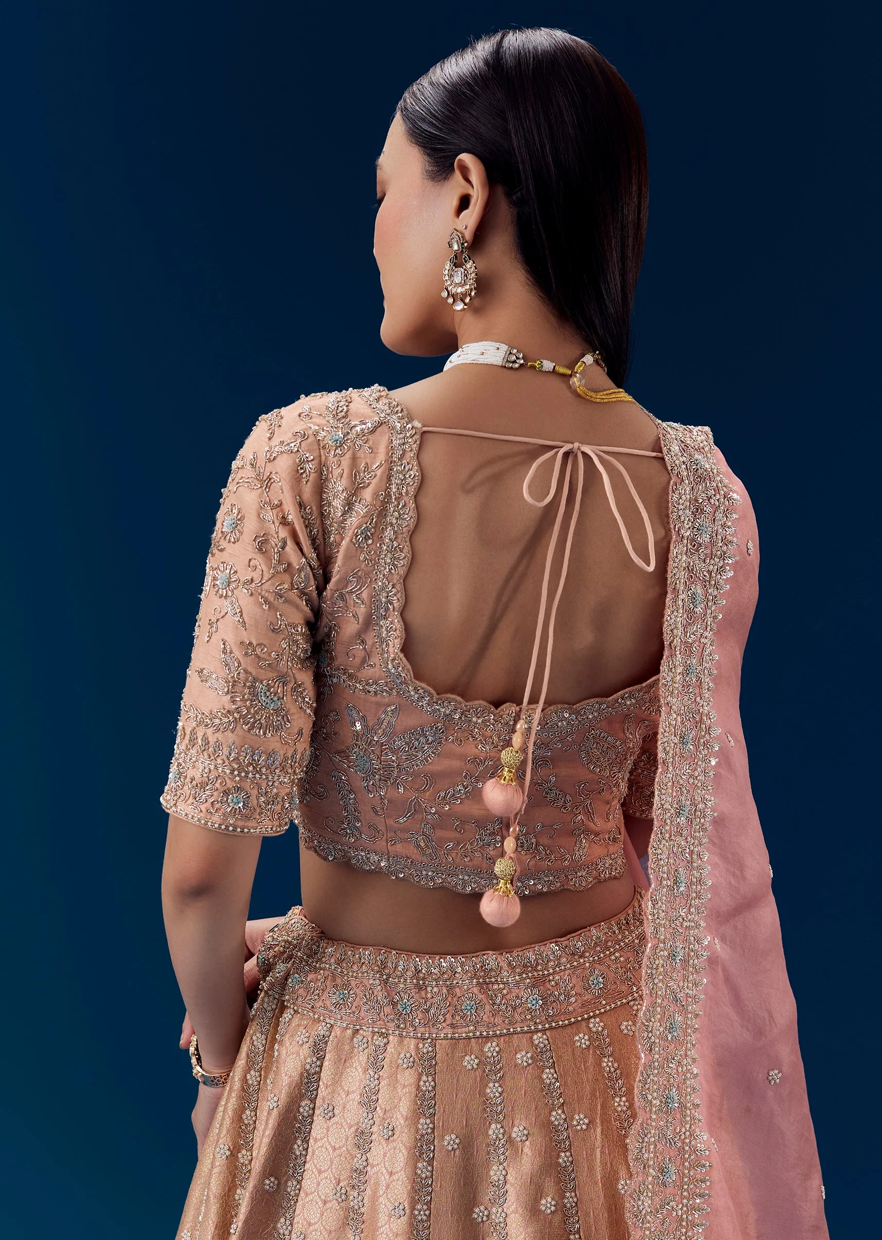 Pink Heavy Embroidered Bridal Lehenga Set in Georgette - Image 6